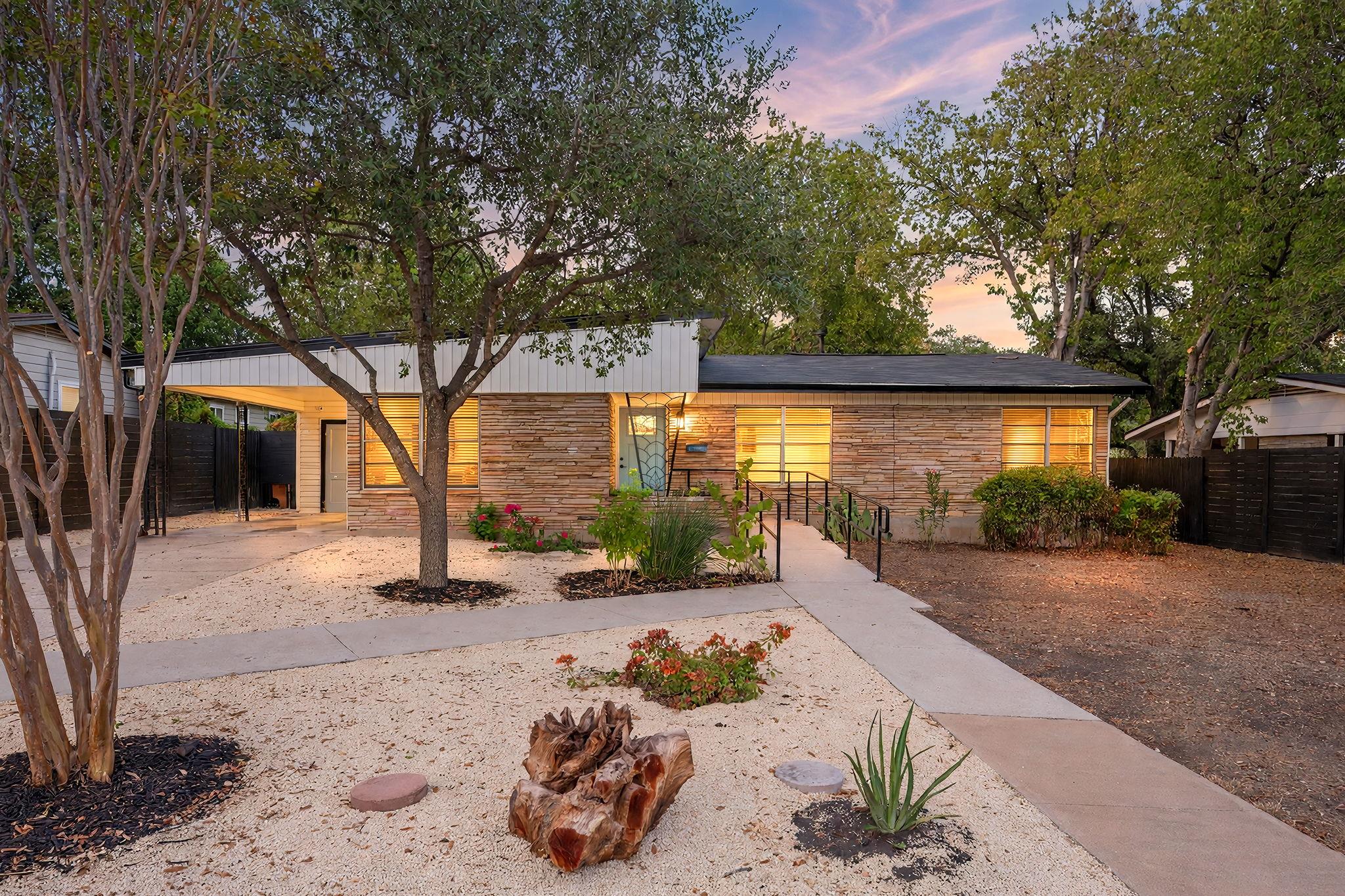 Mid-century modern stone facade pairs beautifully
