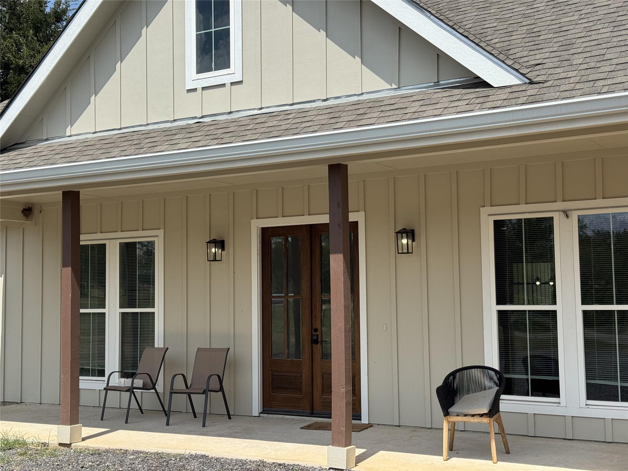 Board and batten siding pairs beautifully with wo