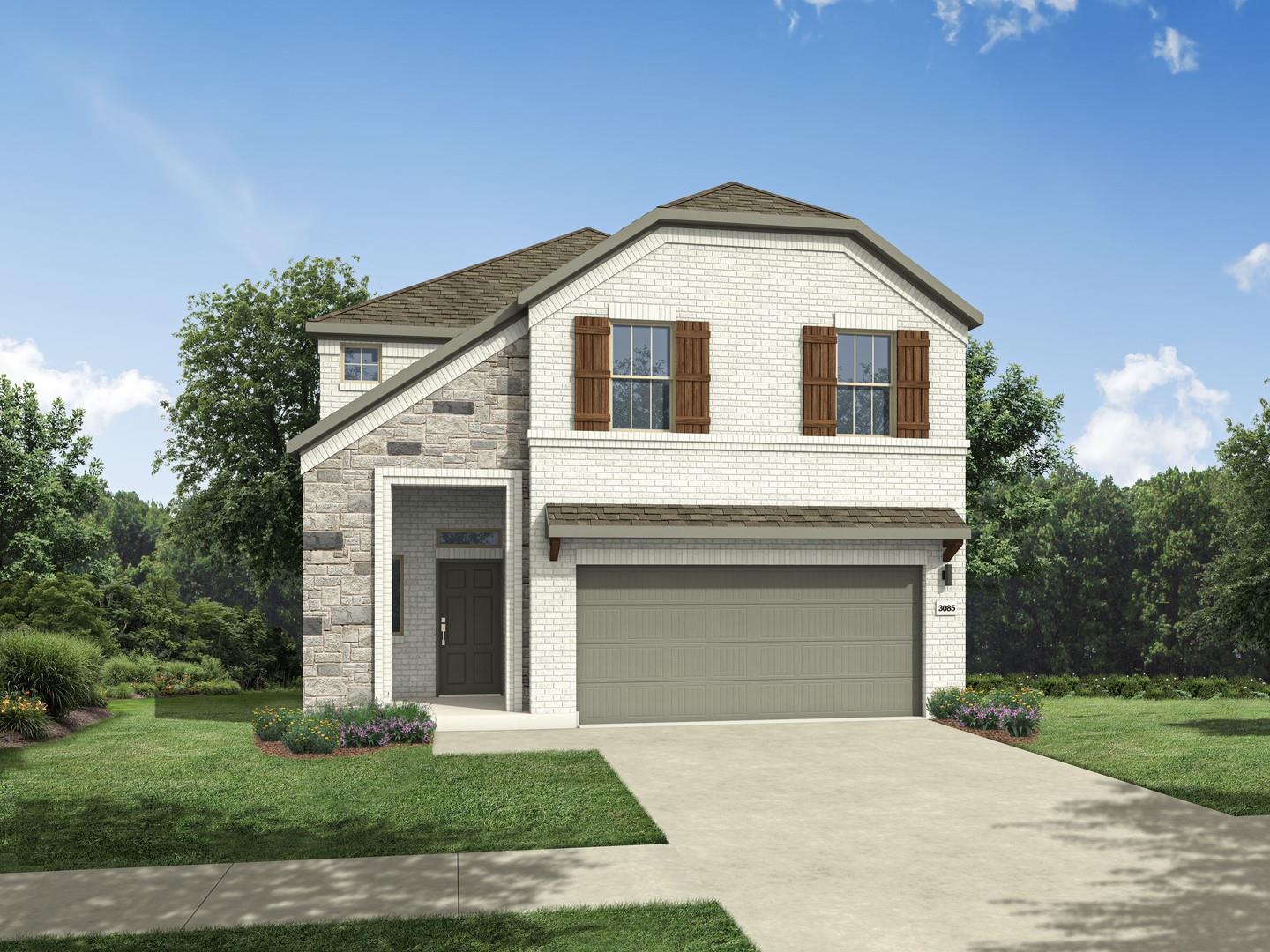 Brick and stone accents elevate the exterior of t