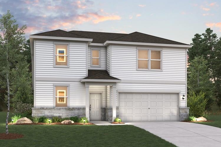Crisp horizontal siding and stone accents elevate