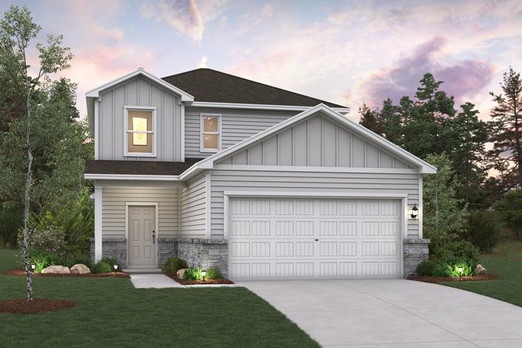 An inviting exterior balances classic siding and 
