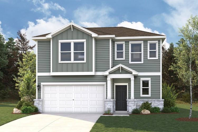 A welcoming front entry porch and dynamic siding 