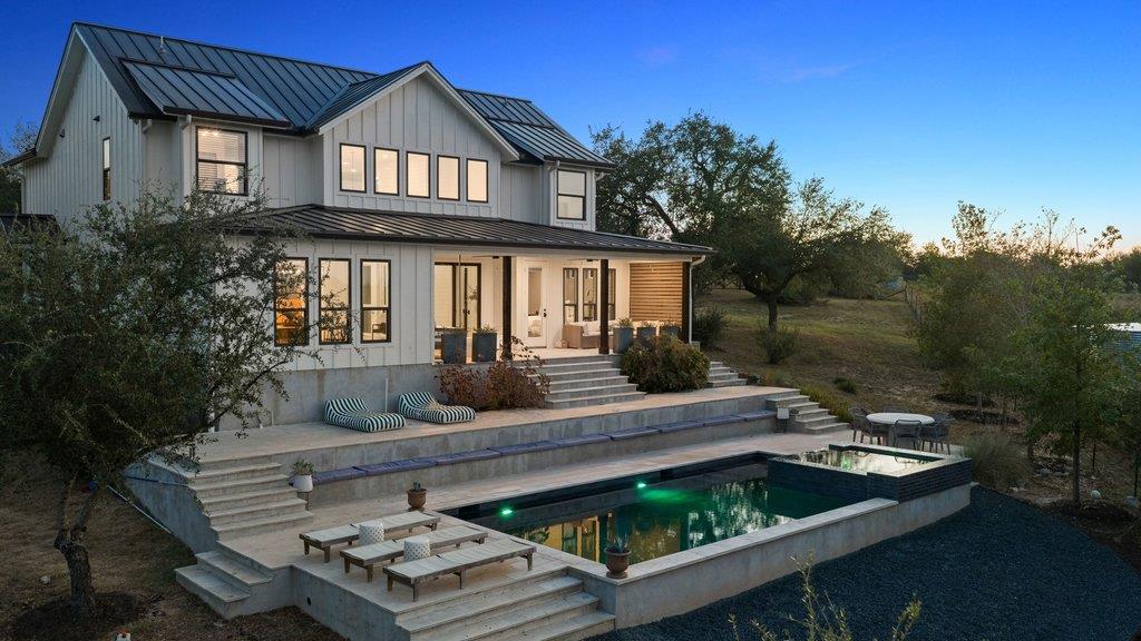 Multi-level concrete terraces descend gracefully 