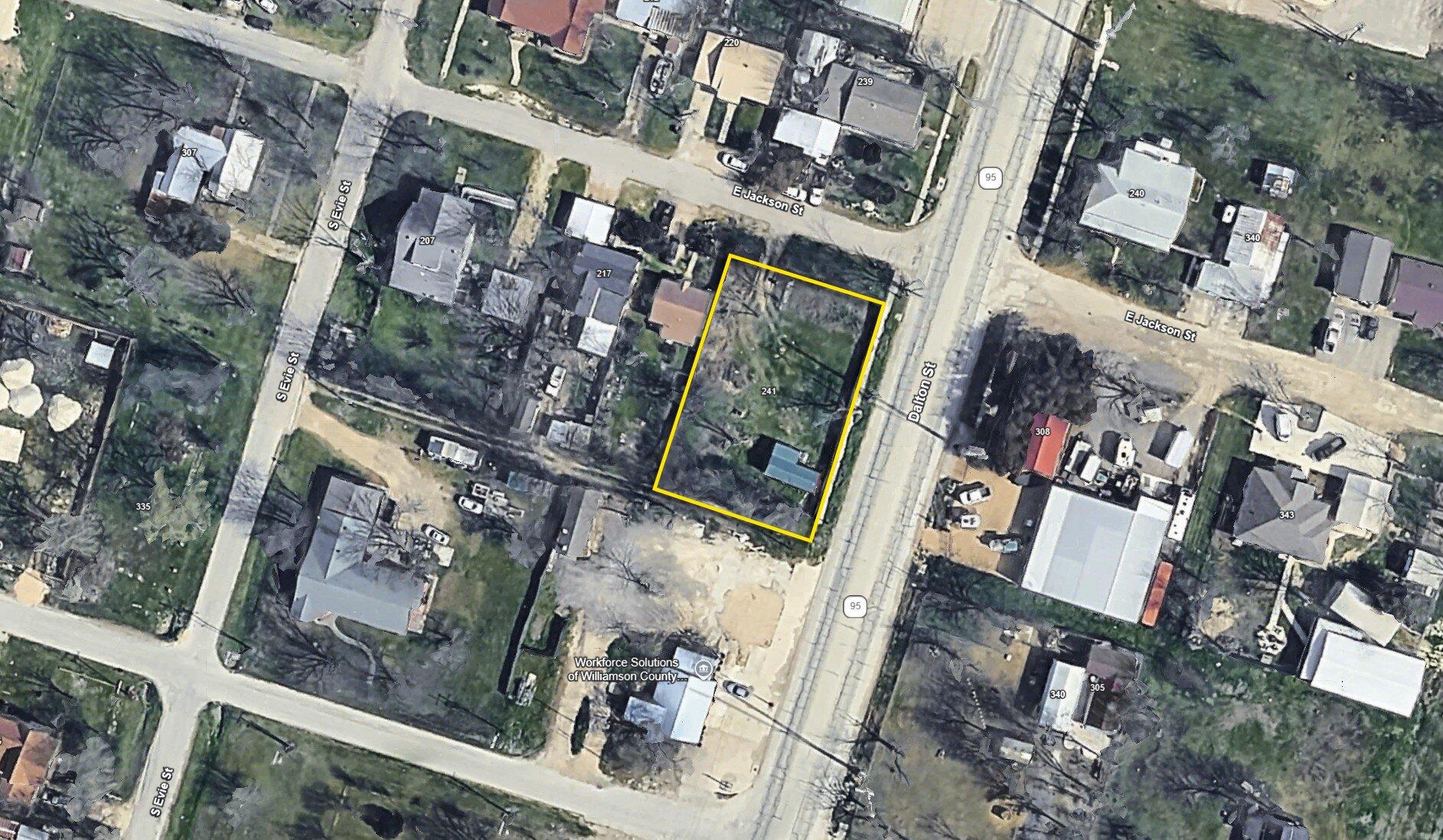 An aerial perspective highlights the property bou