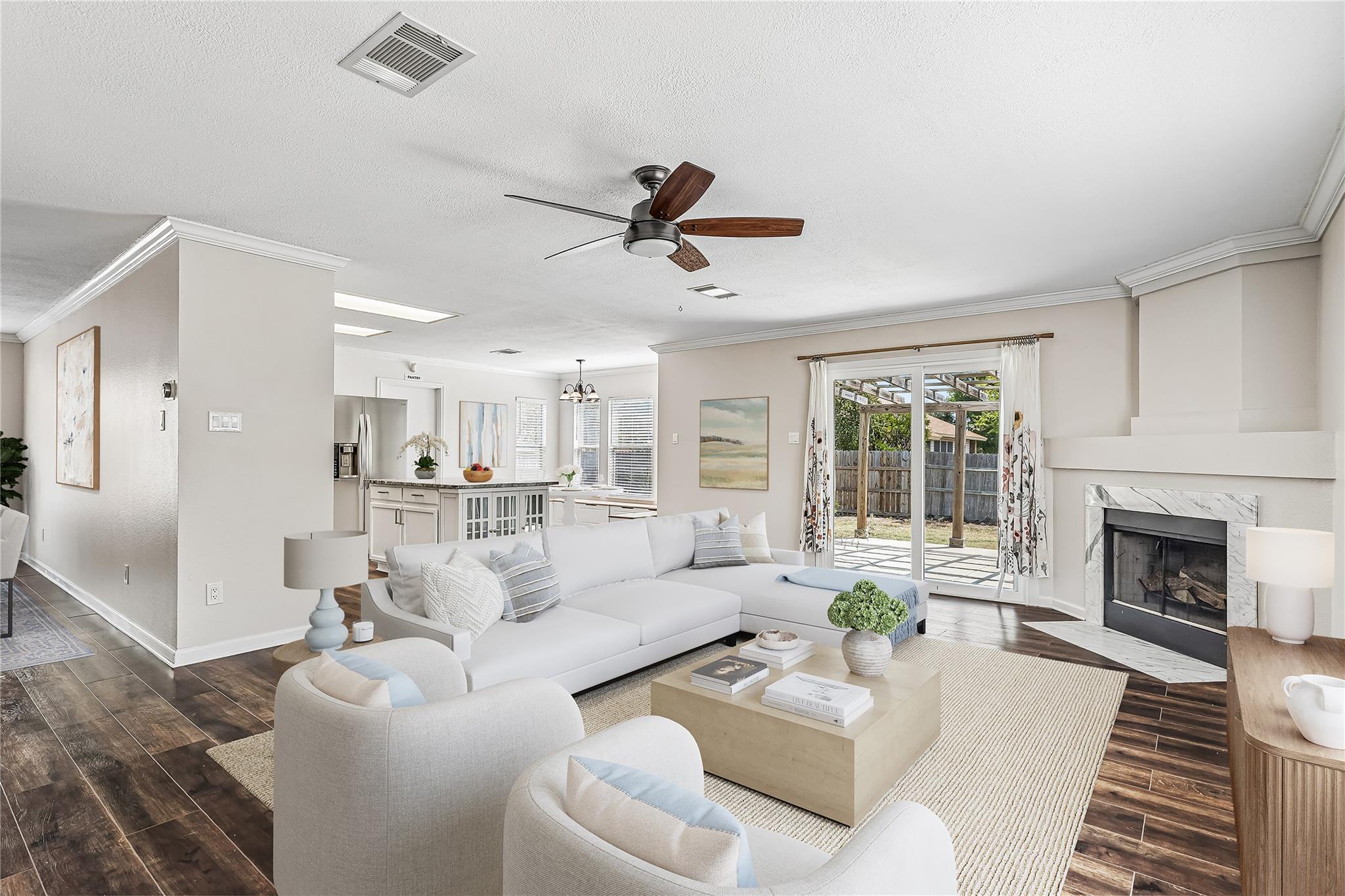Gleaming hardwood floors and a classic fireplace 