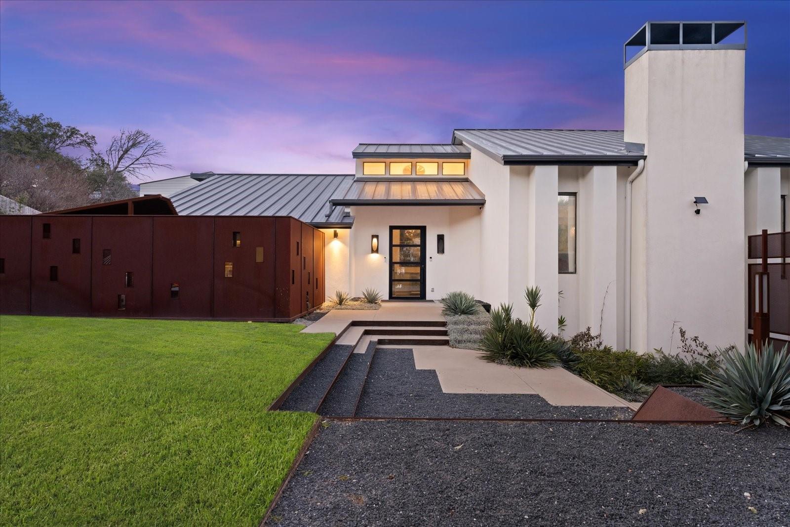 Modern architectural lines and a striking metal r
