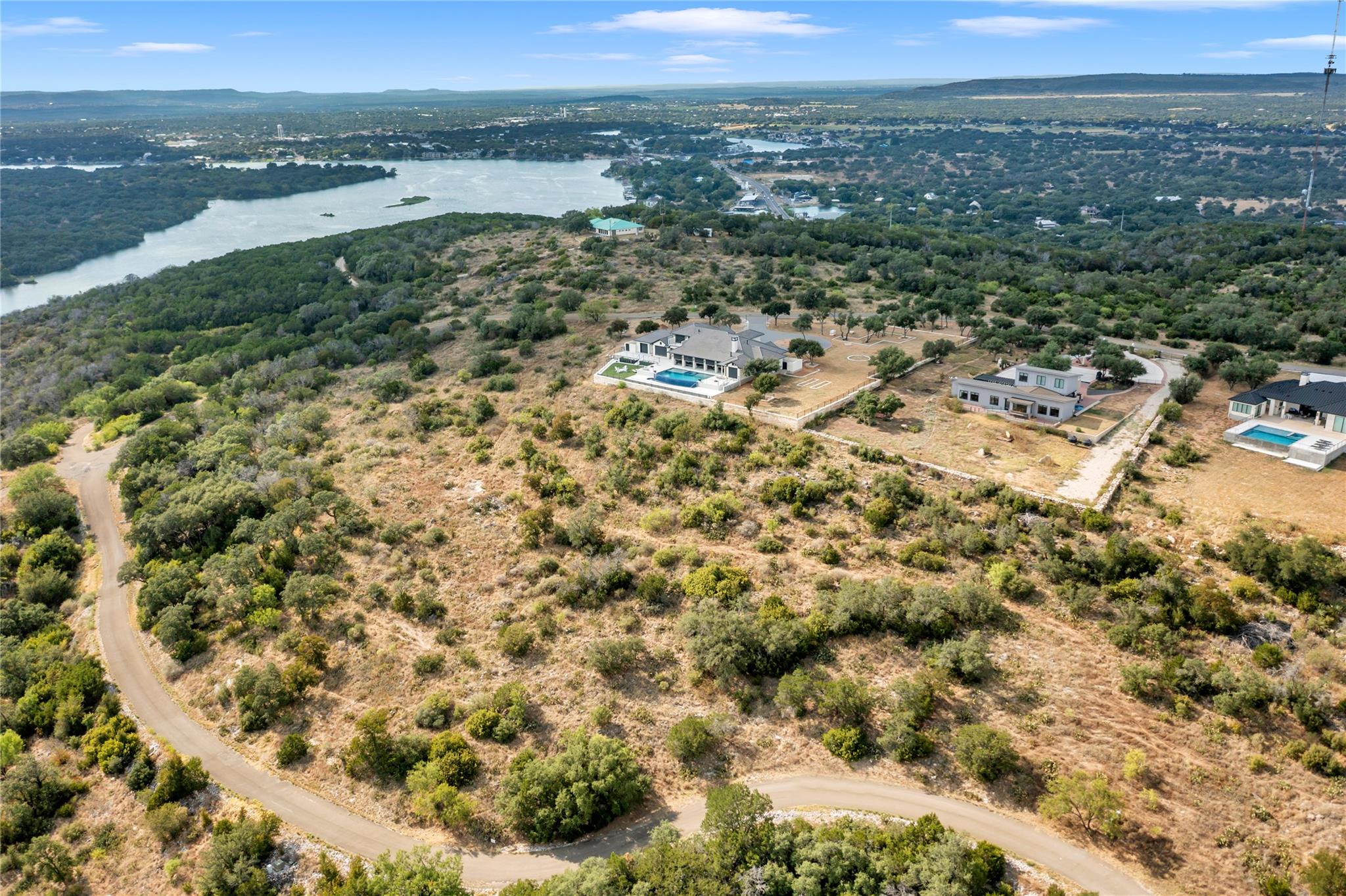 An elevated perspective showcases the private, ga