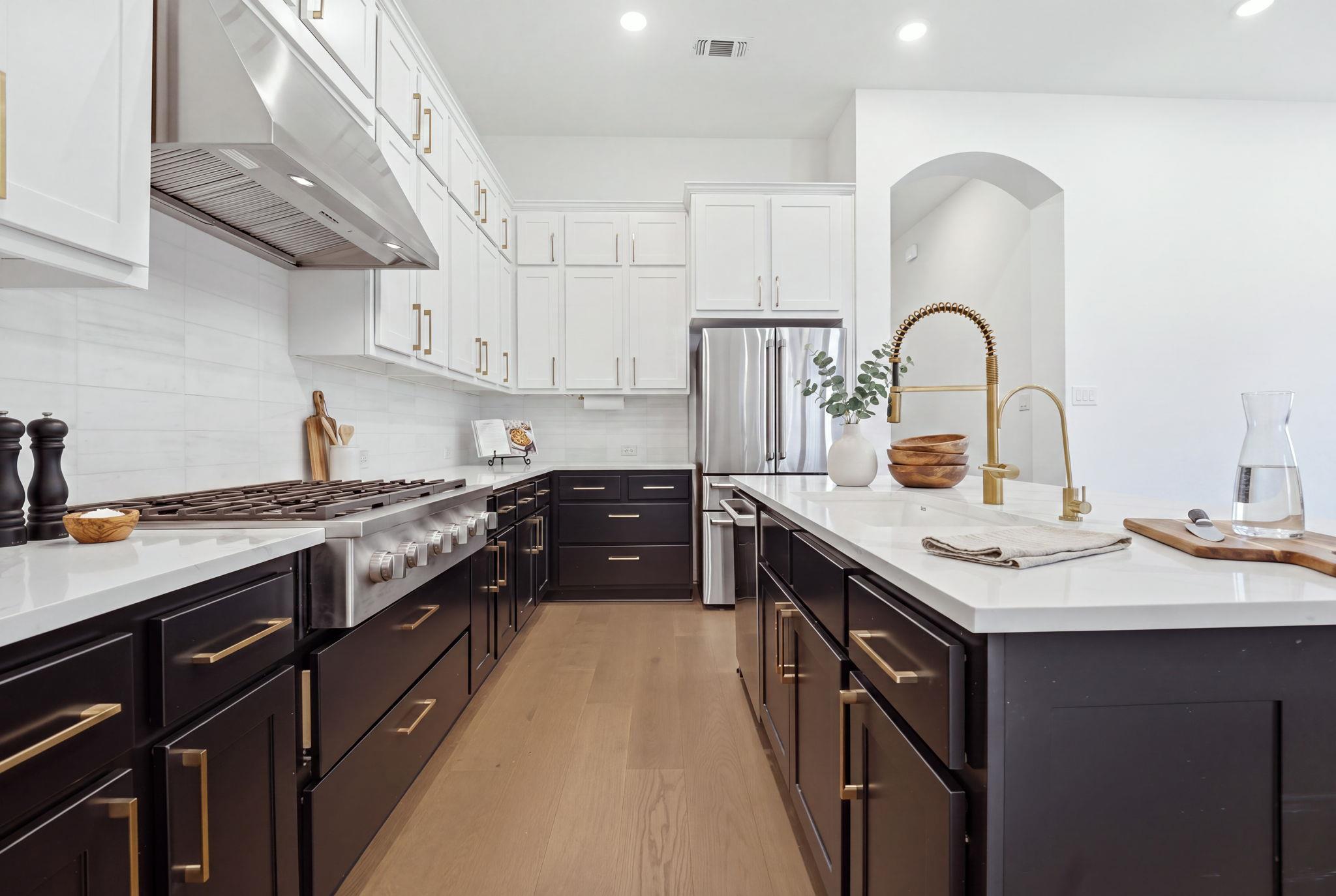 Sleek contemporary cabinetry and a spacious centr
