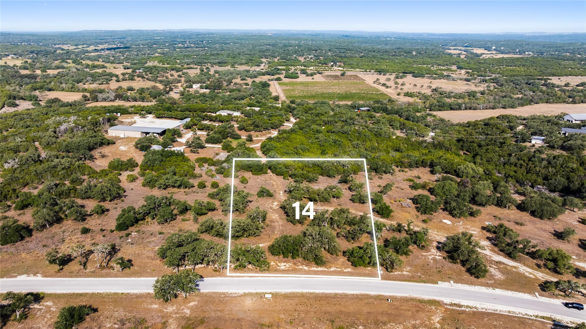 An aerial view highlights the expansive acreage a