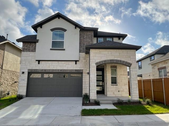 An inviting stone and stucco exterior showcases a