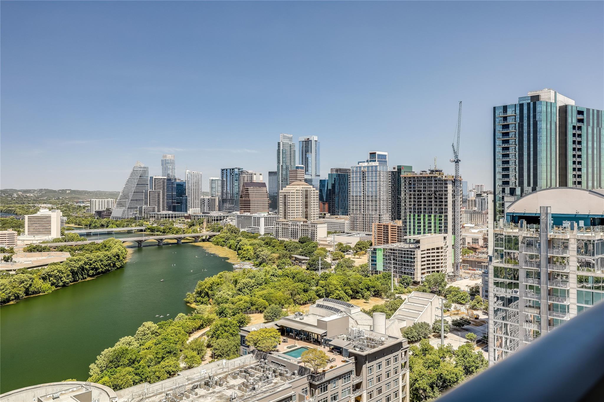 Panoramic city views and water vistas stretch acr