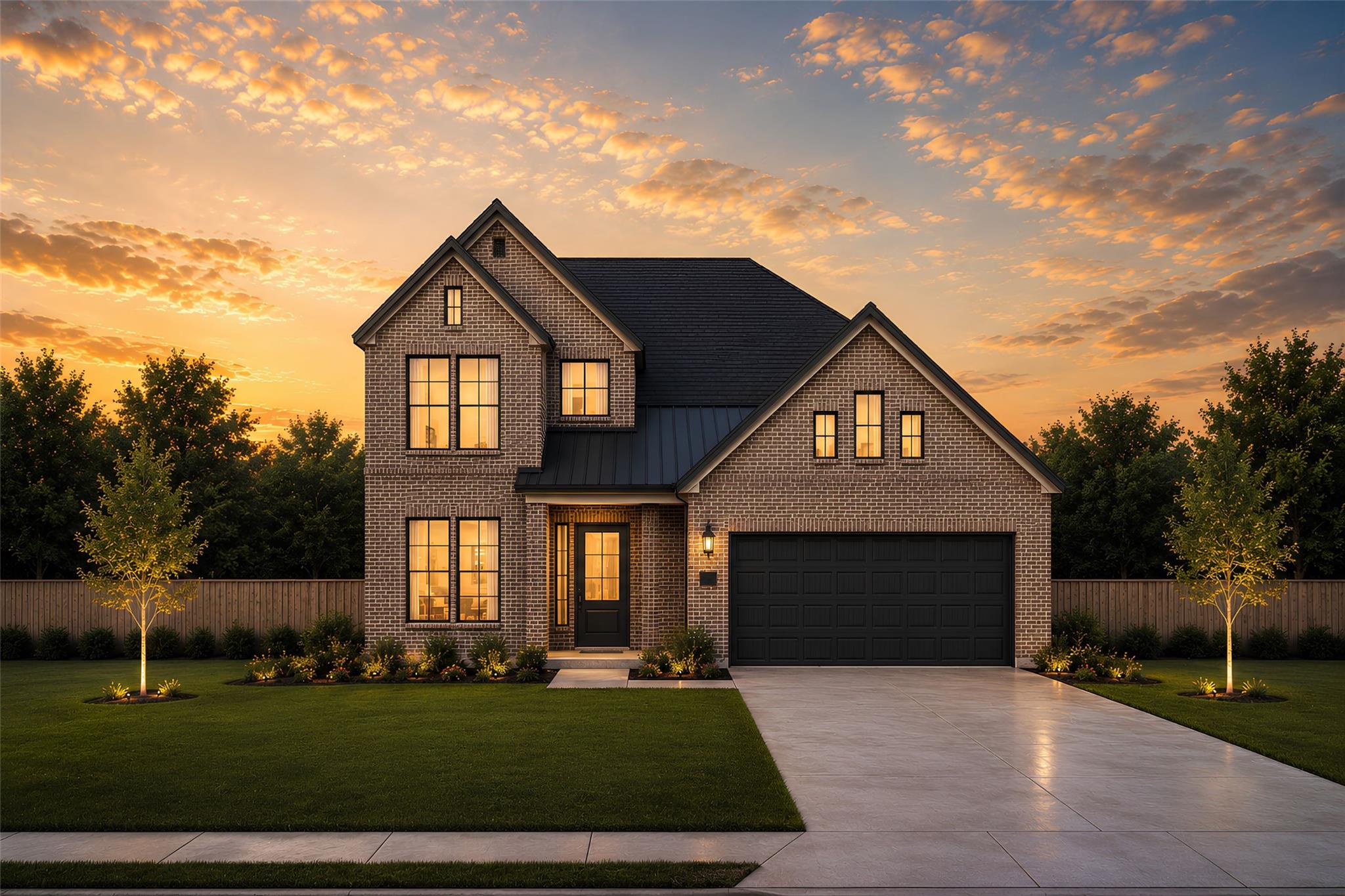 Striking brick exterior features multiple gables 