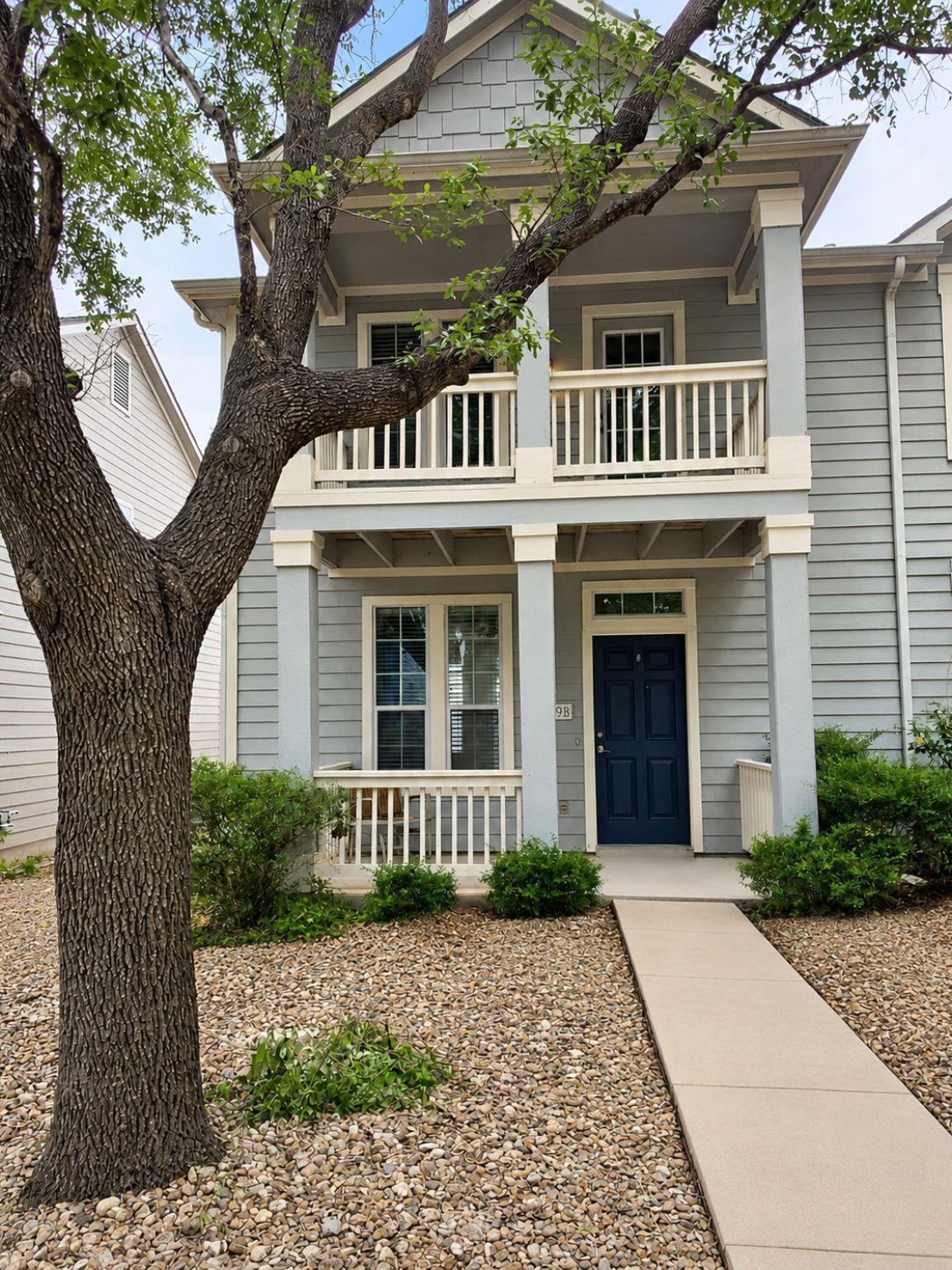 Craftsman details and a private balcony accent th