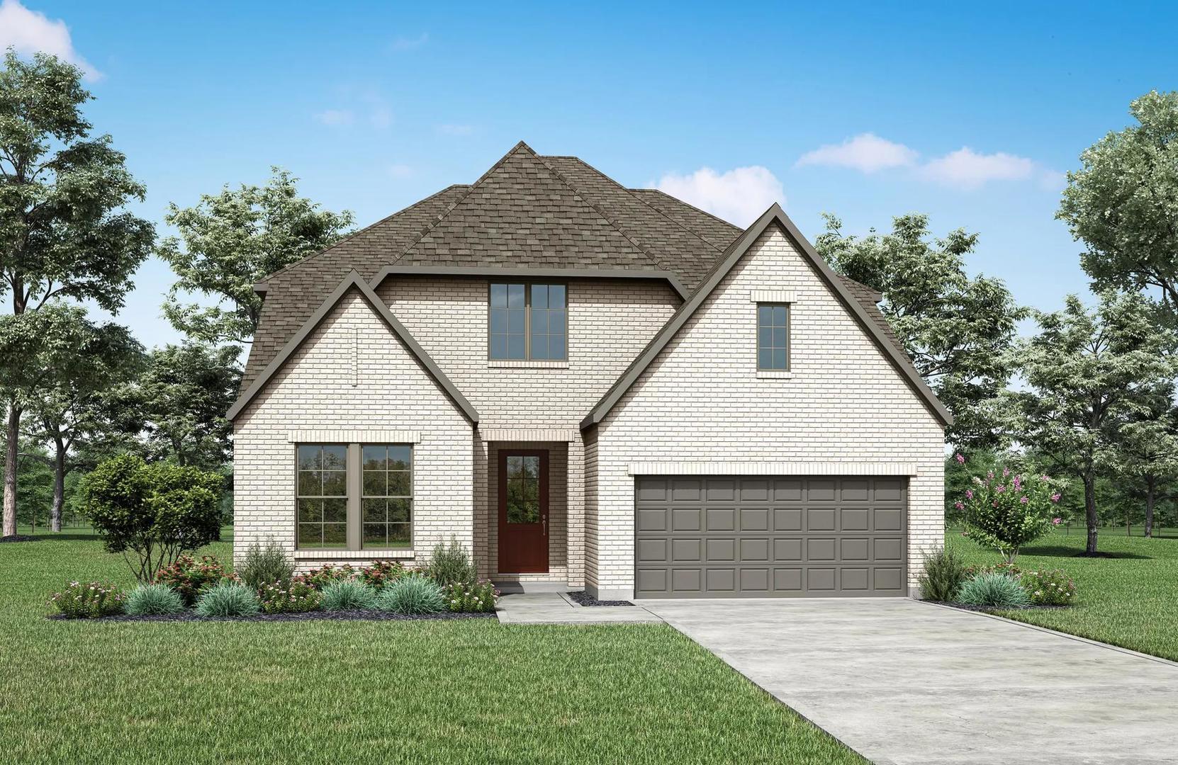 An elegant brick exterior showcases multi-level g