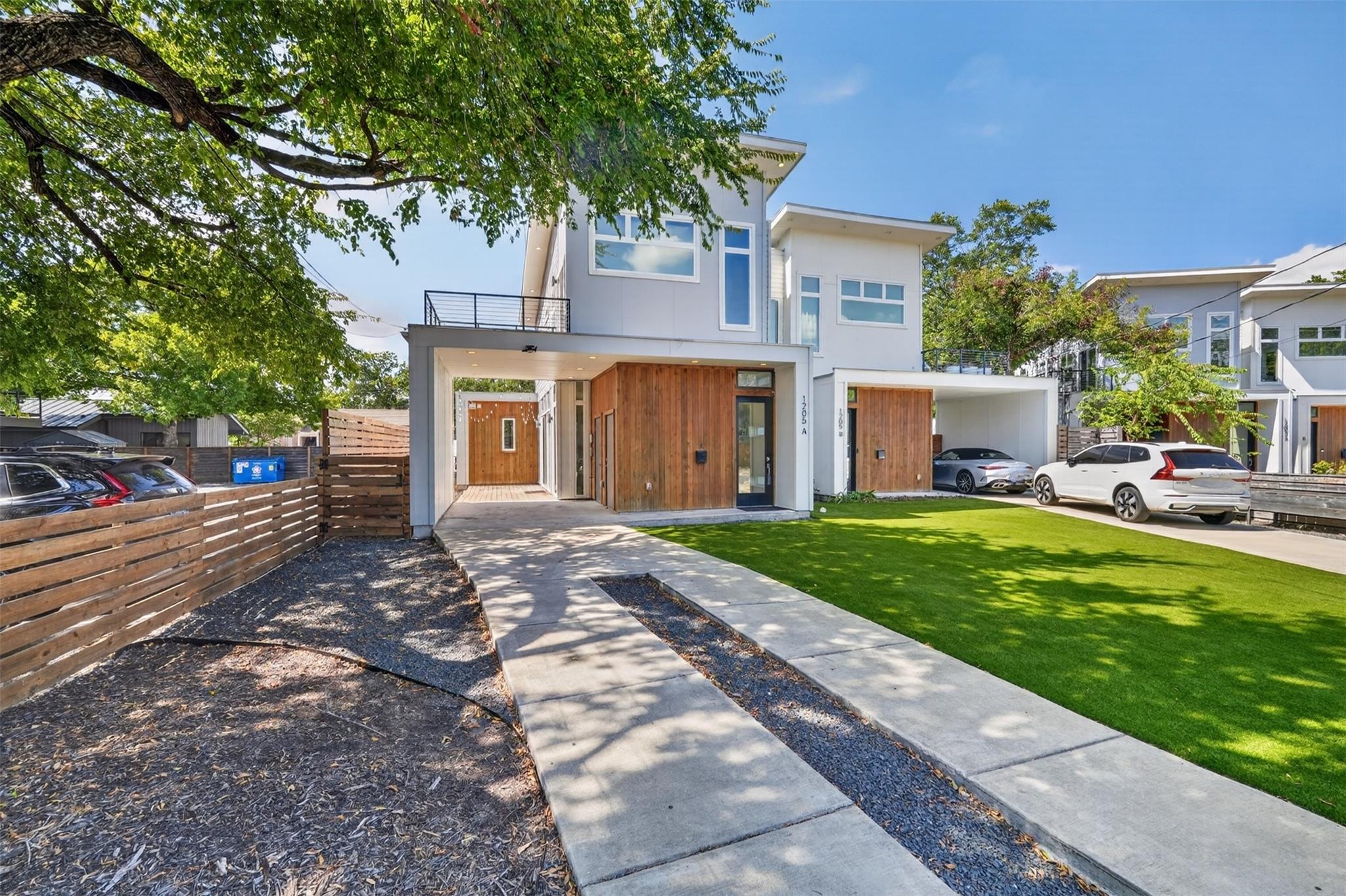 Modern architectural lines blend with natural woo