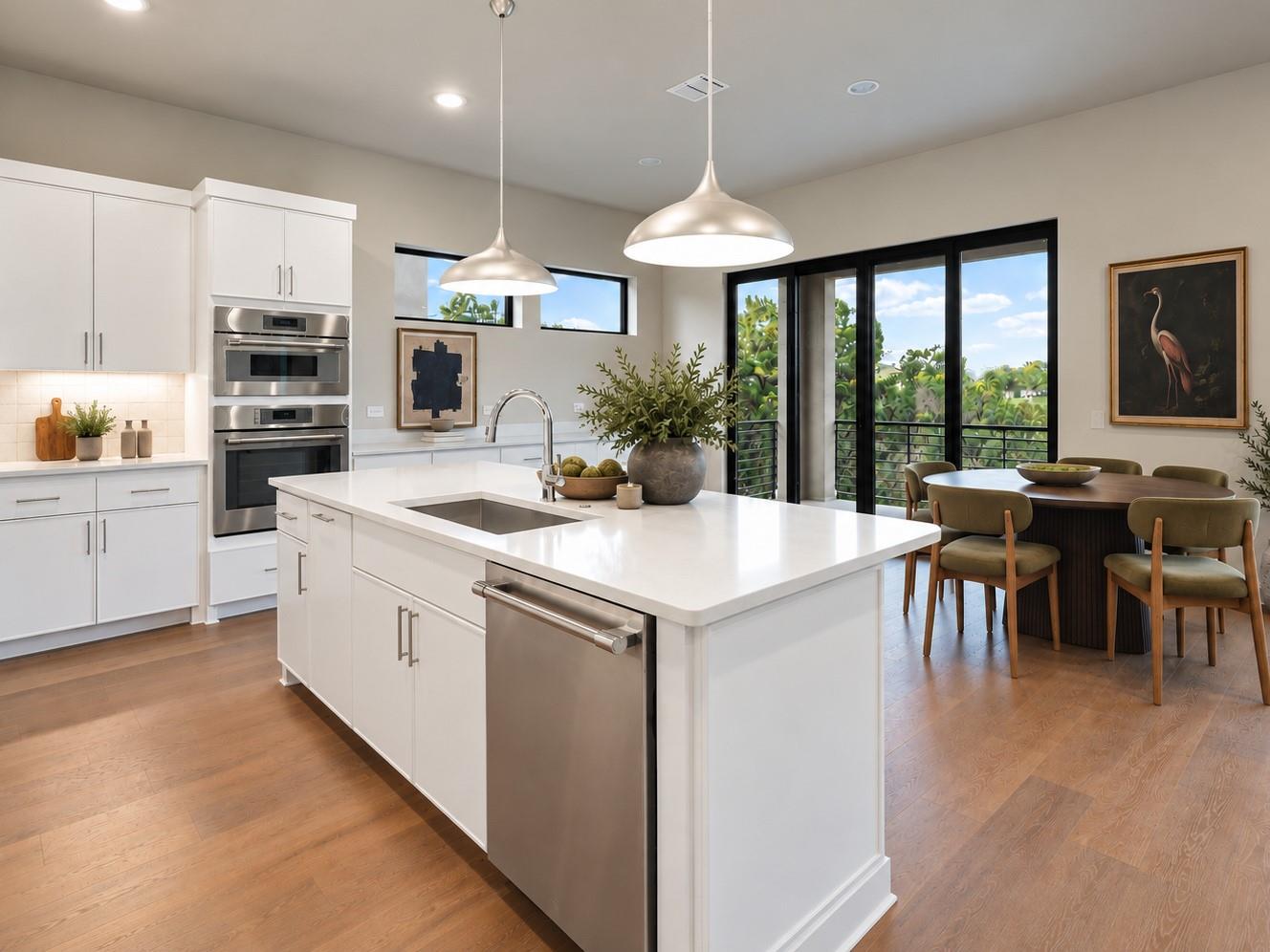 Gleaming wood floors anchor this open culinary sp