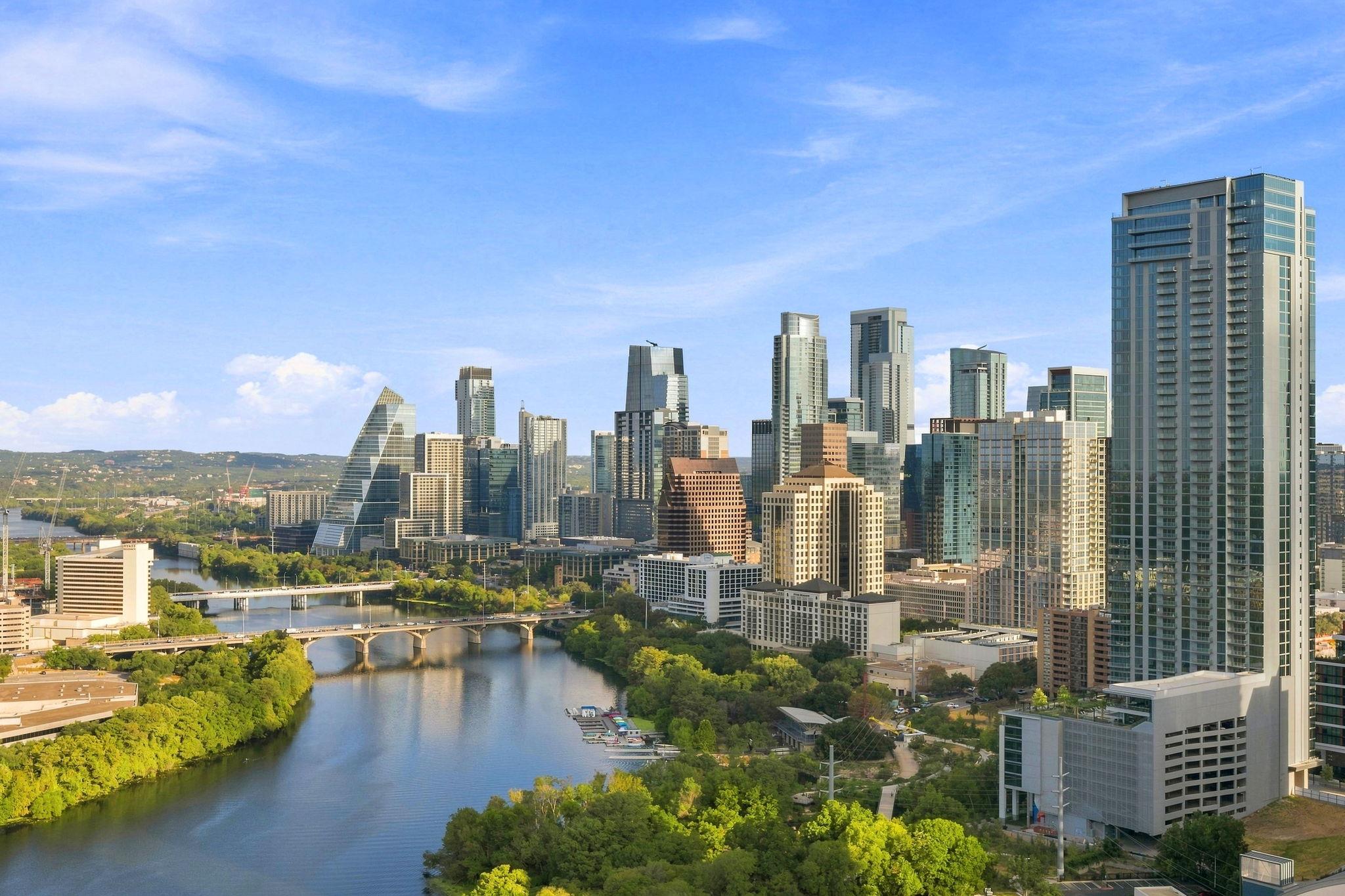 Spectacular panoramic city skyline and sparkling 