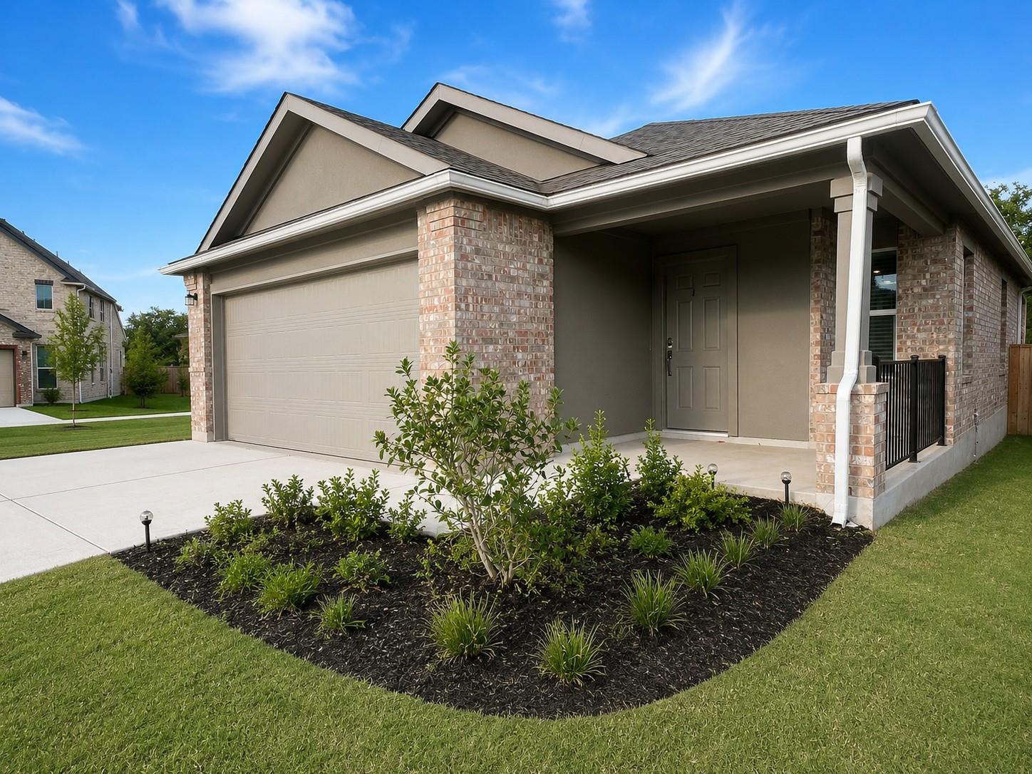 A classic brick facade and tidy landscaping creat