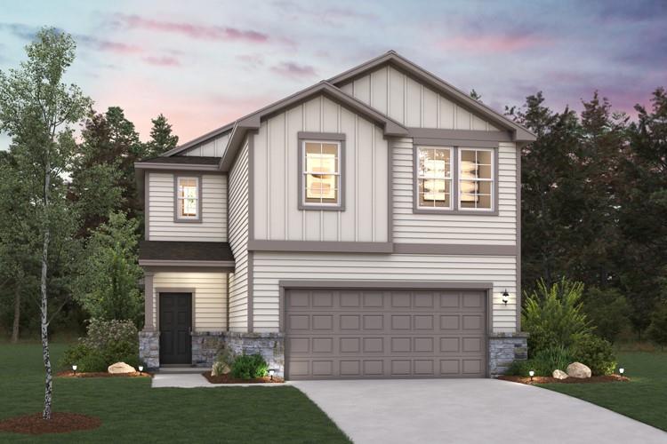 Board and batten siding meets stone accents on th