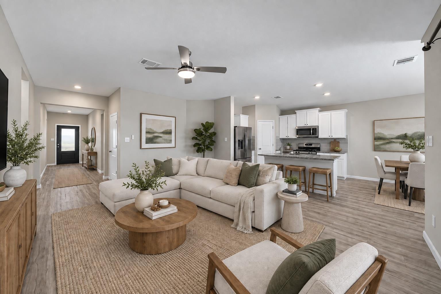 An airy open layout seamlessly connects the centr