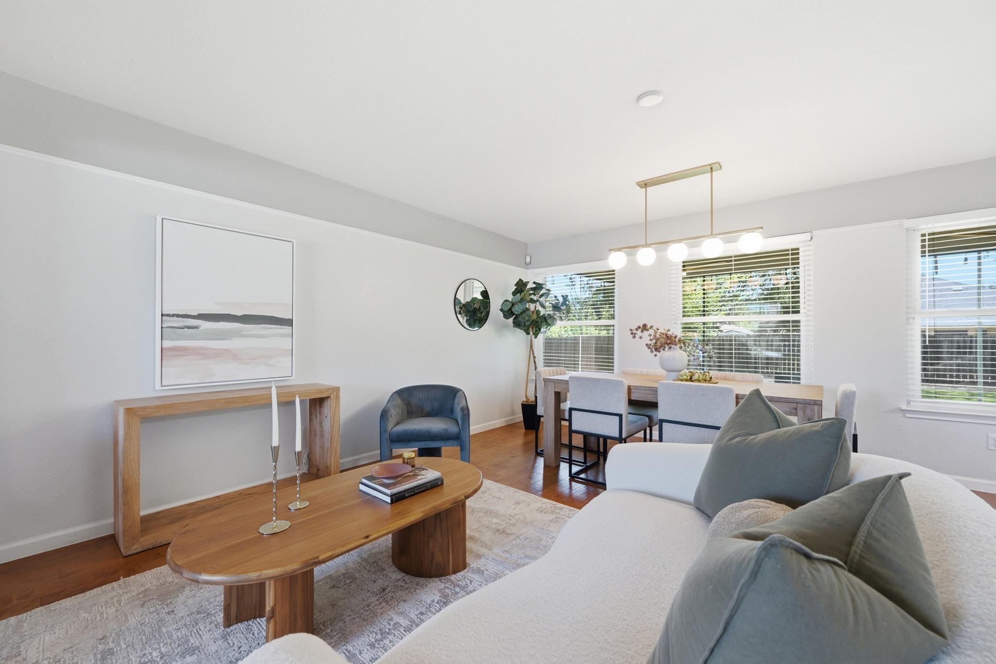 Gleaming hardwood floors and classic crown moldin