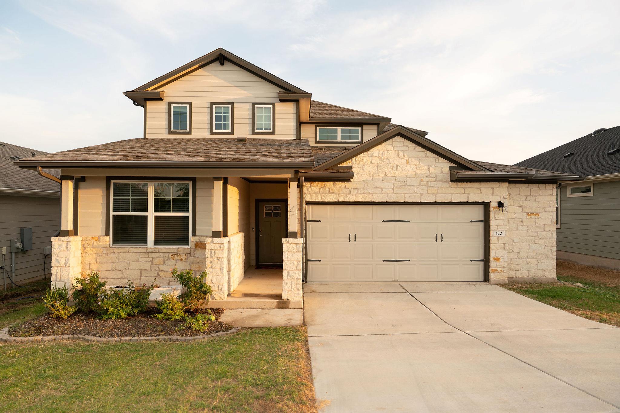 Textured stone veneer accents pair beautifully wi