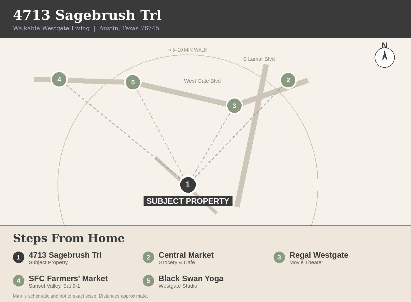 An informative neighborhood map highlights nearby