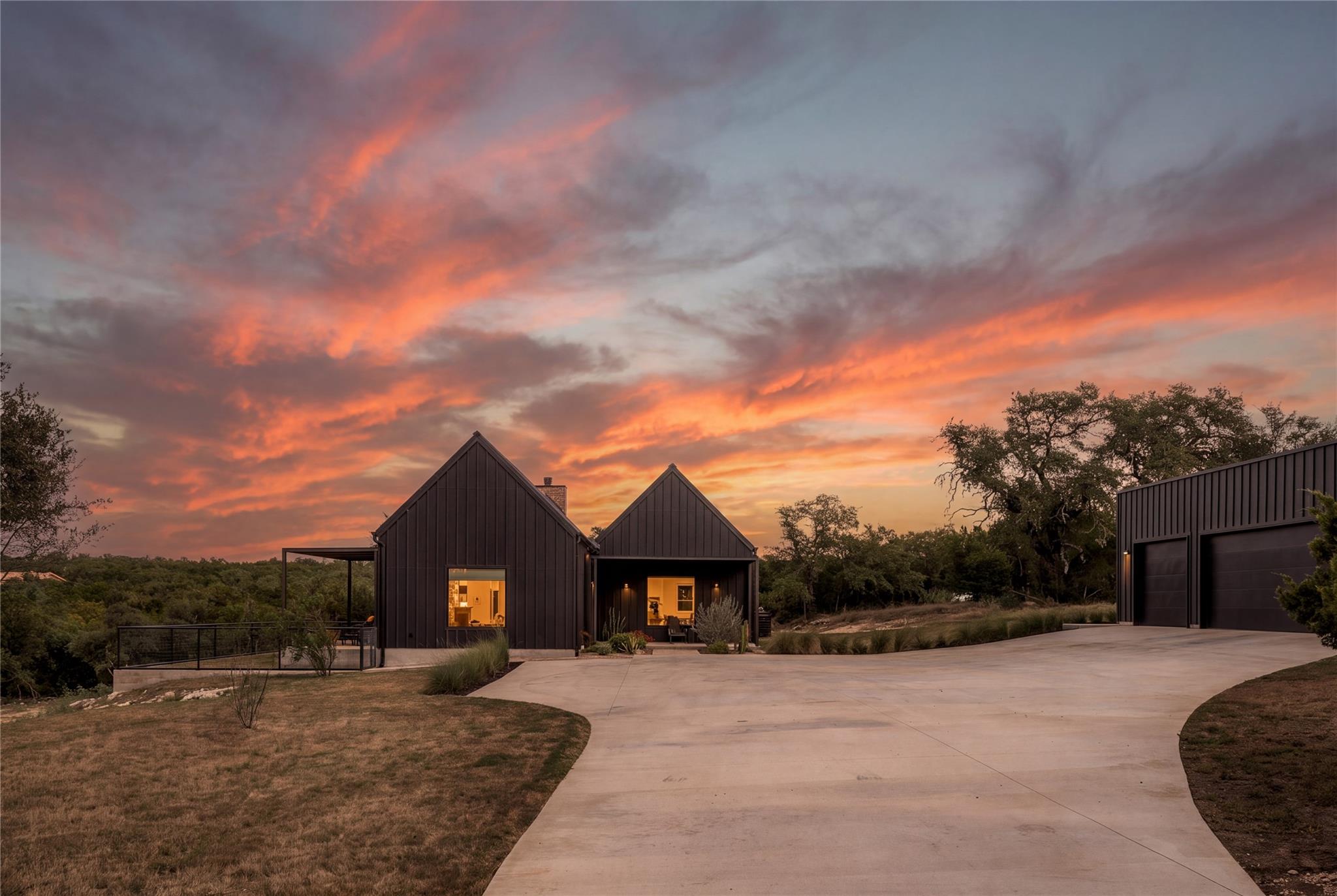 Bold vertical siding and clean gable rooflines de