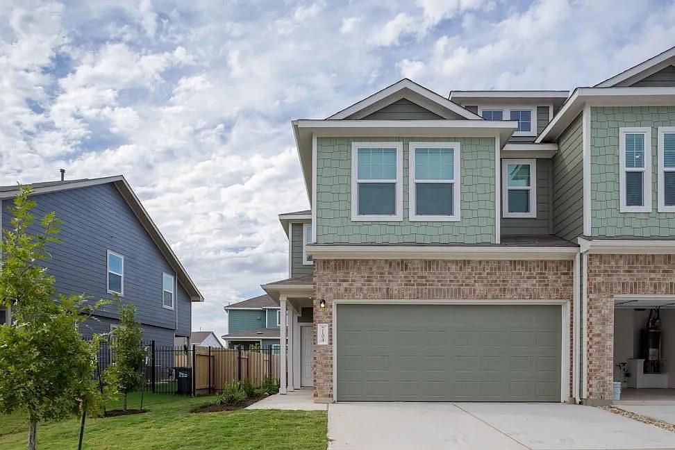 Multi-textured exterior finishes coordinate with 