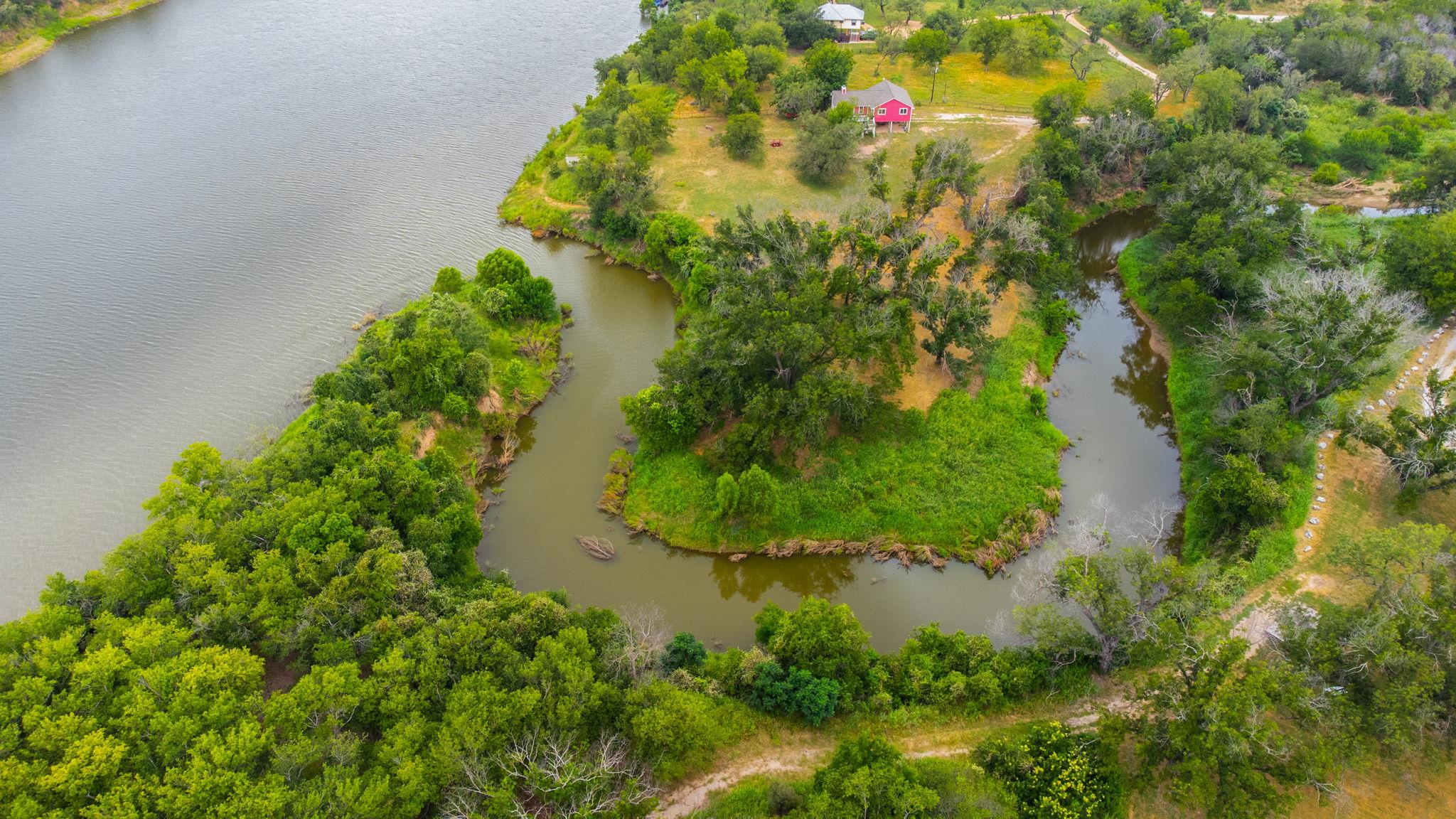 A winding river loop highlights the natural beaut