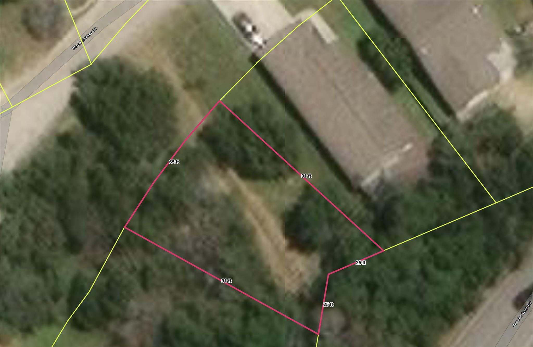 An aerial plat map outlines the parcel boundaries