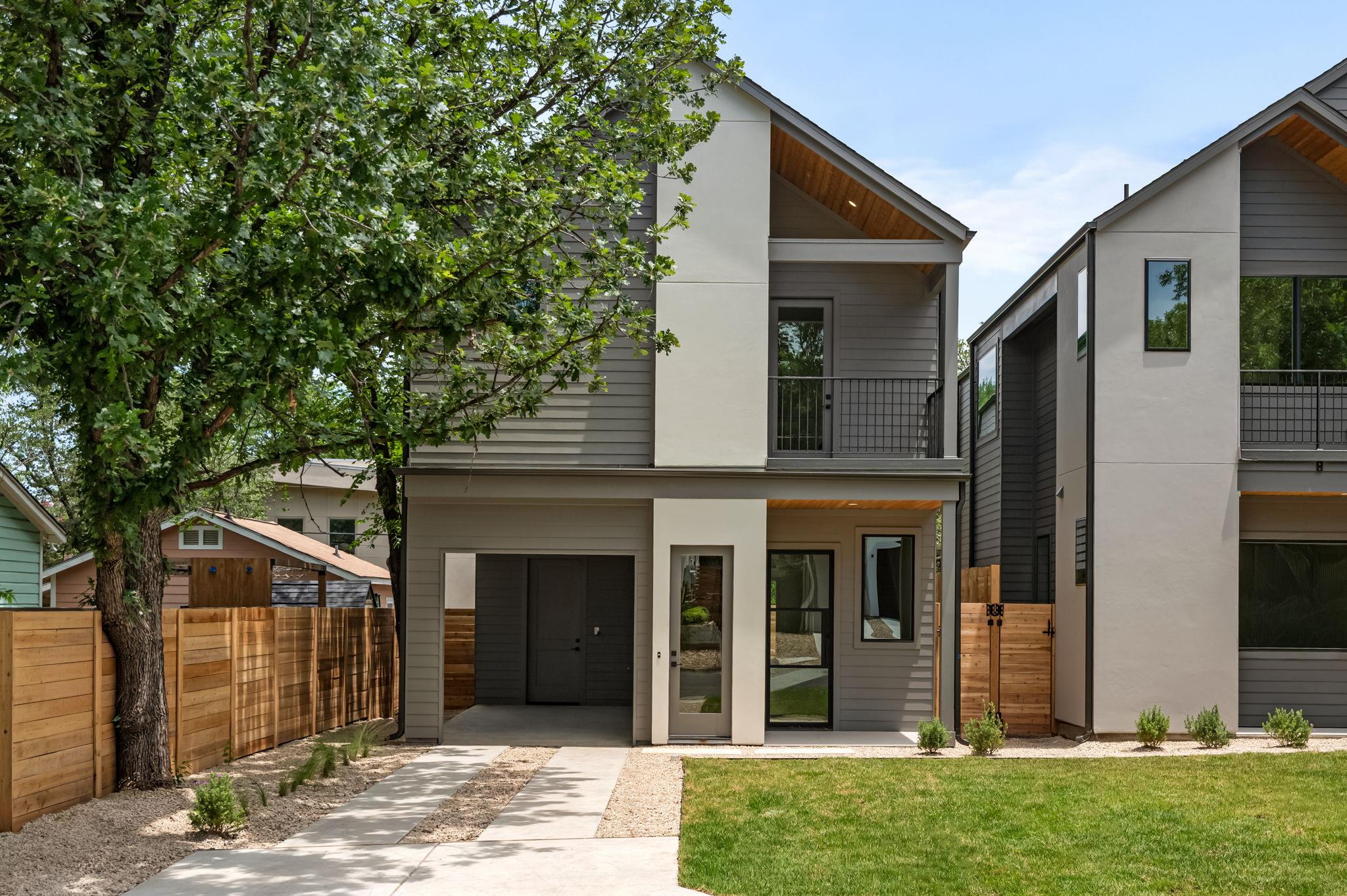 Modern architectural lines define this dual-level