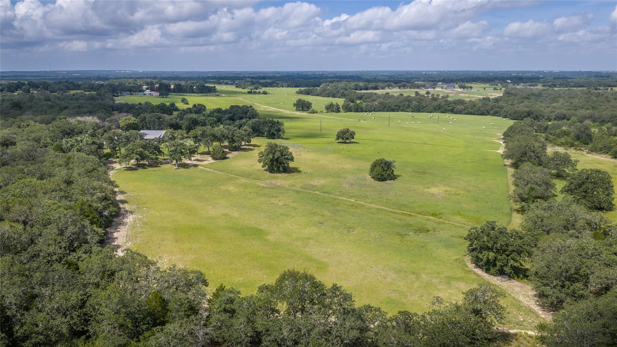 Lush green pastures and mature trees characterize
