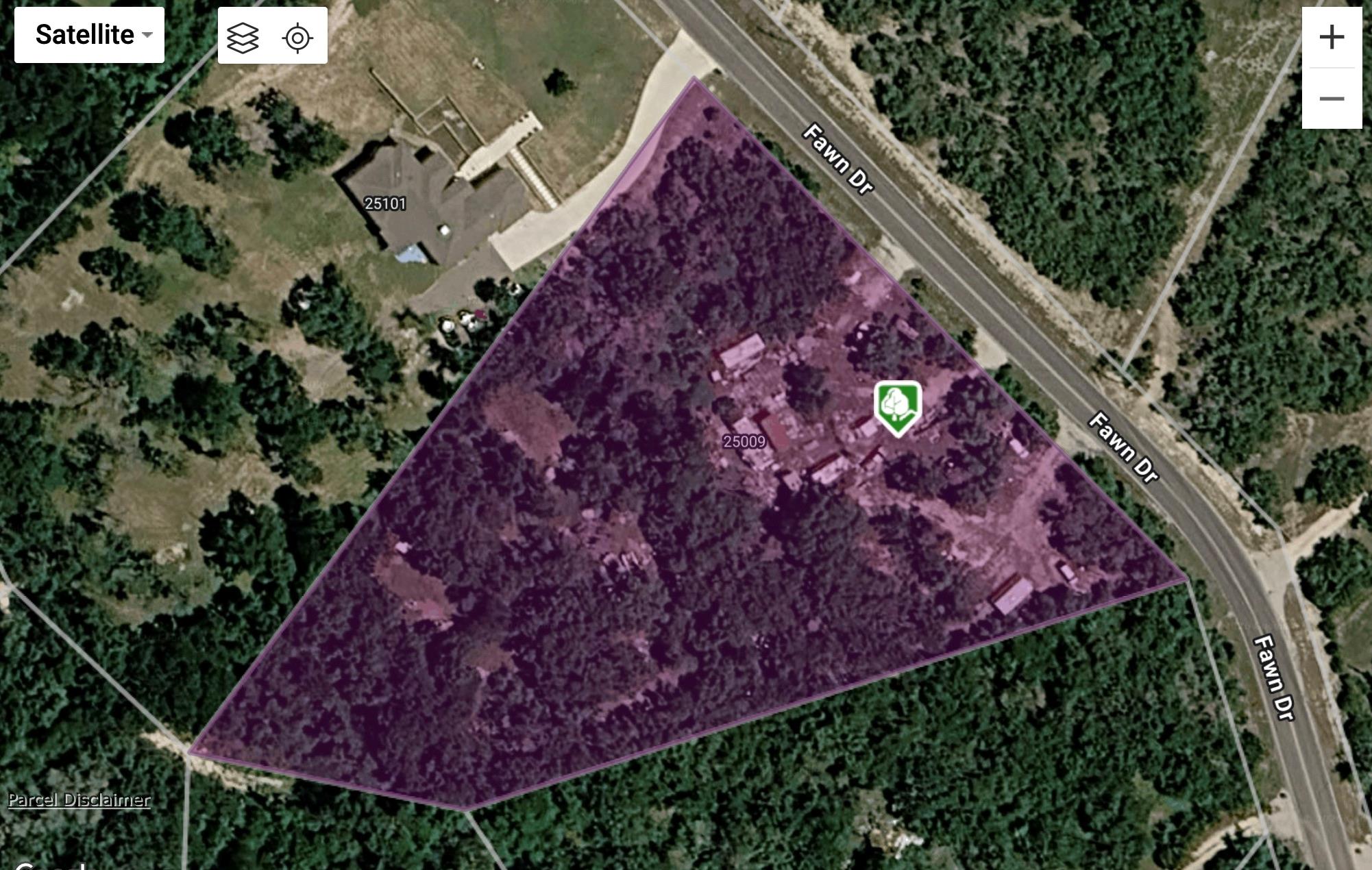 Satellite parcel map reveals the expansive wooded