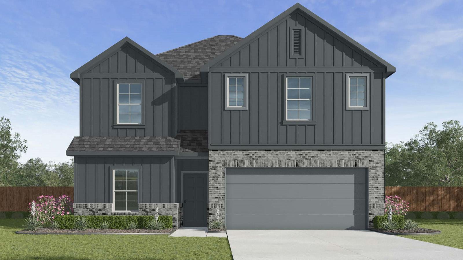 Striking dark board and batten siding pairs beaut