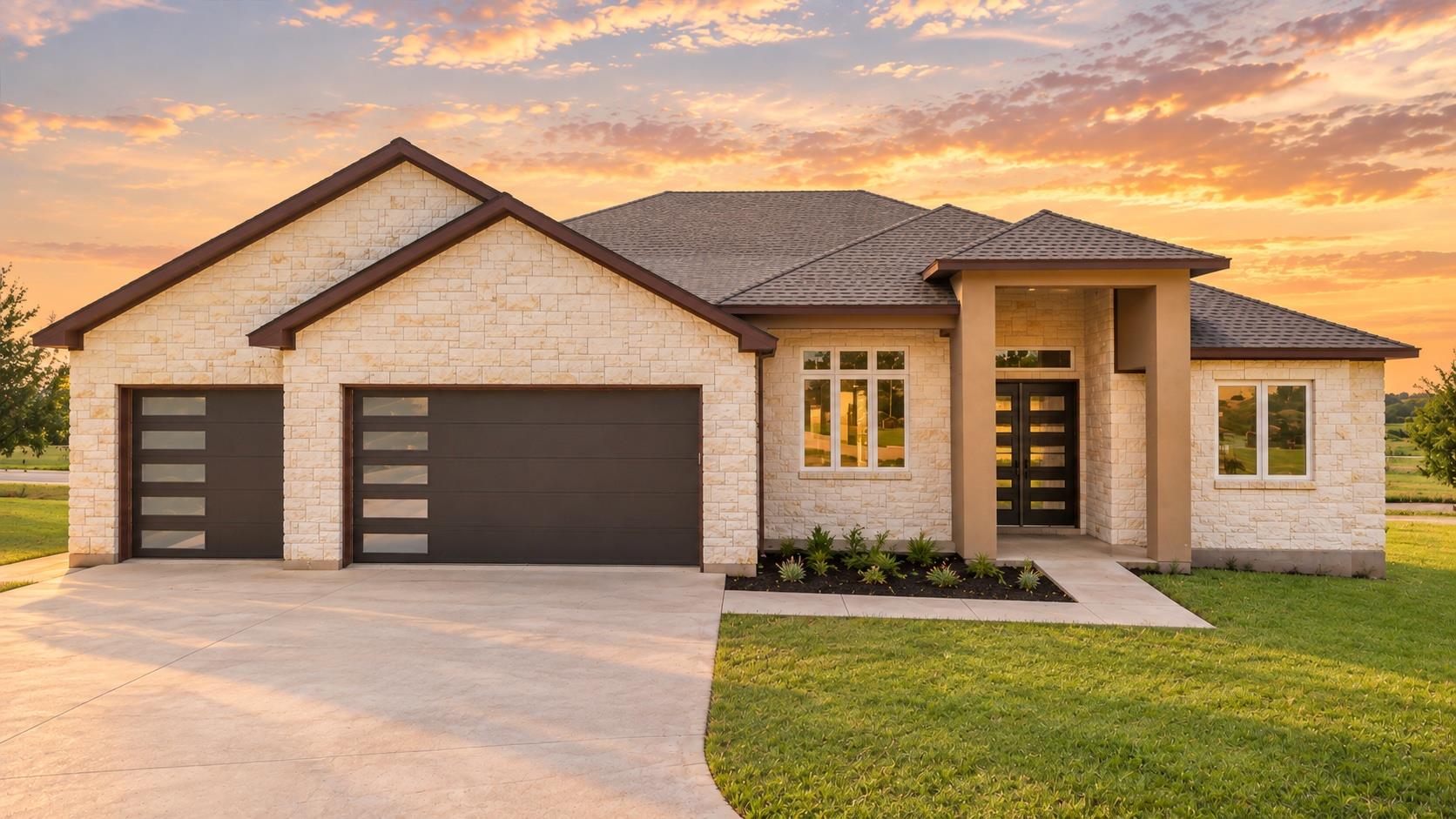 A classic stone exterior, clean rooflines, and a 