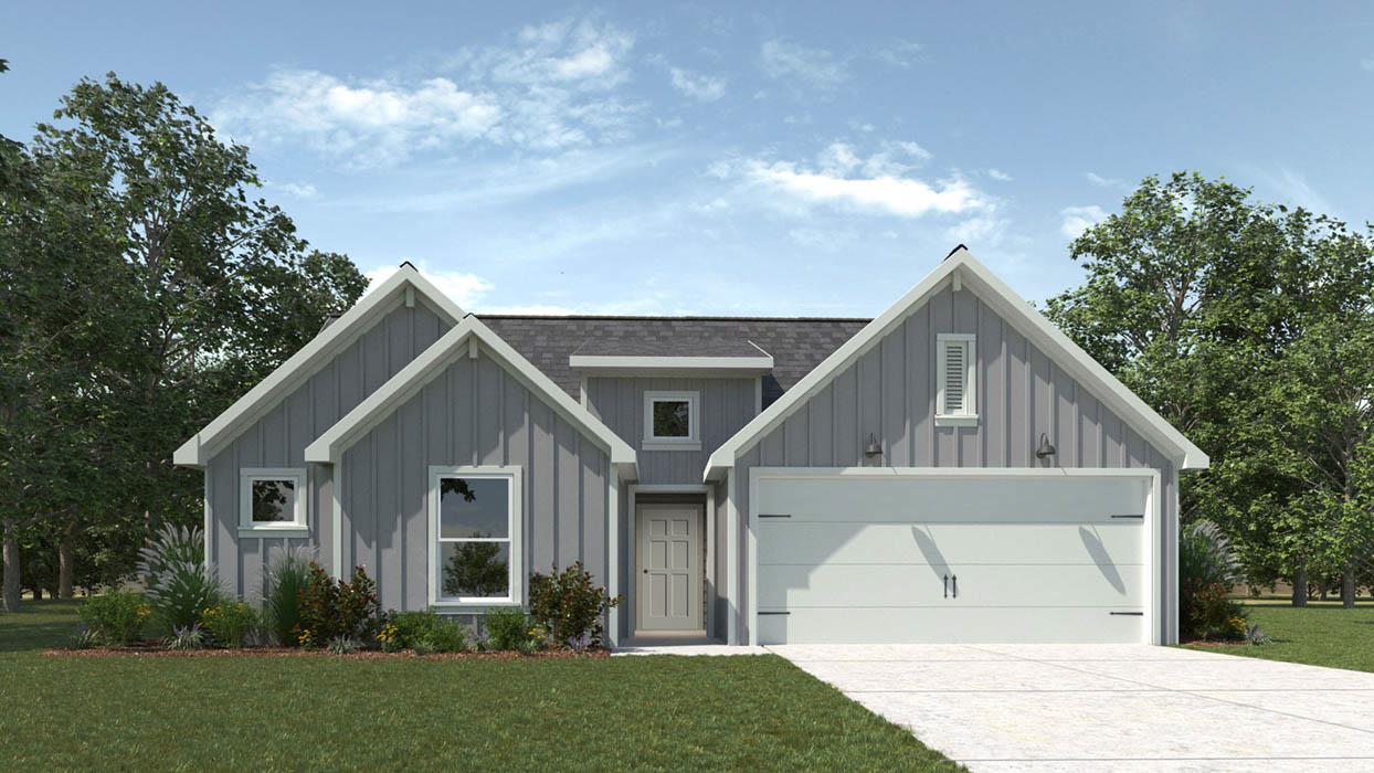 Board and batten siding defines this charming new