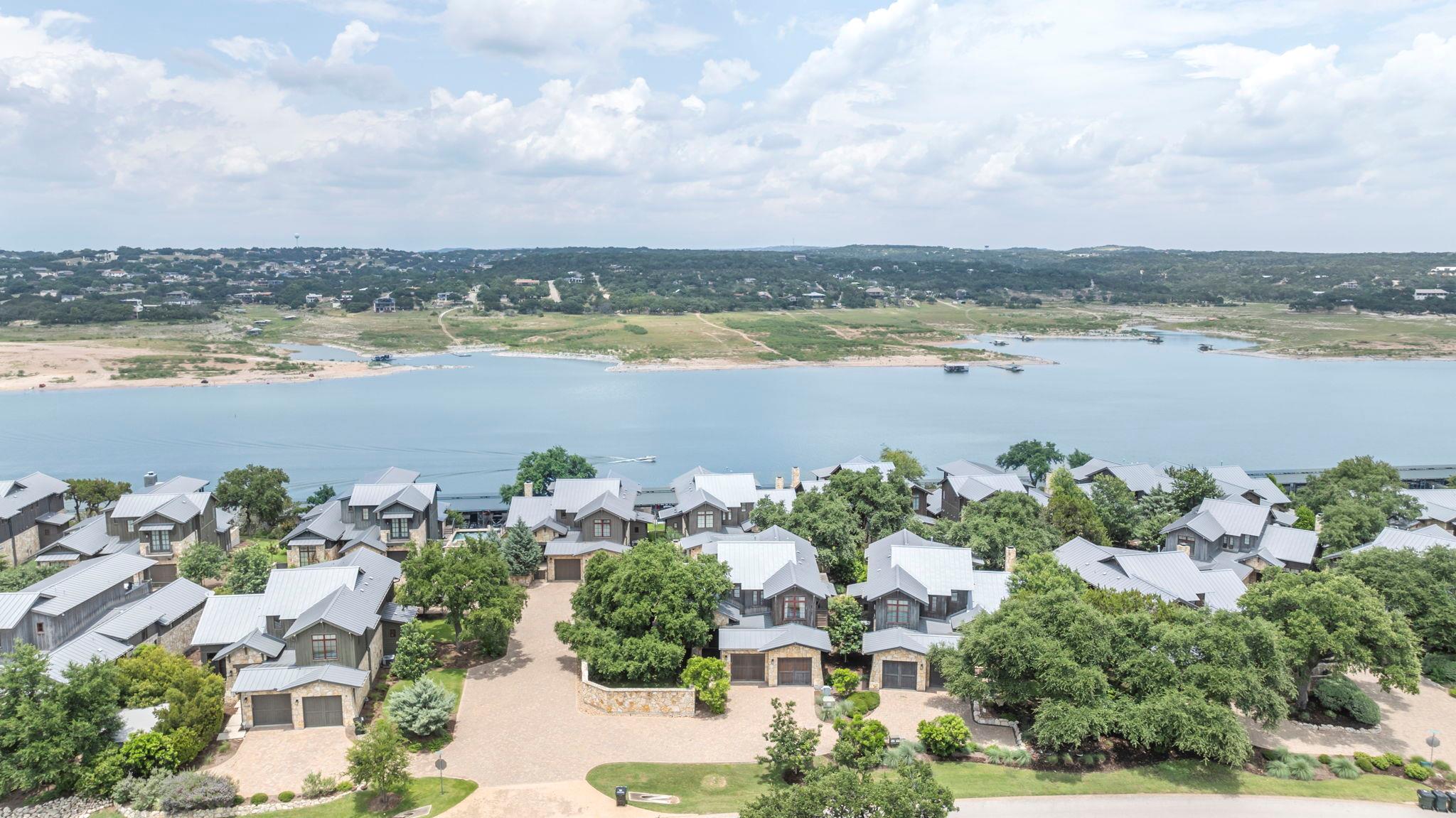 Lakeside residential neighborhood showing metal-r
