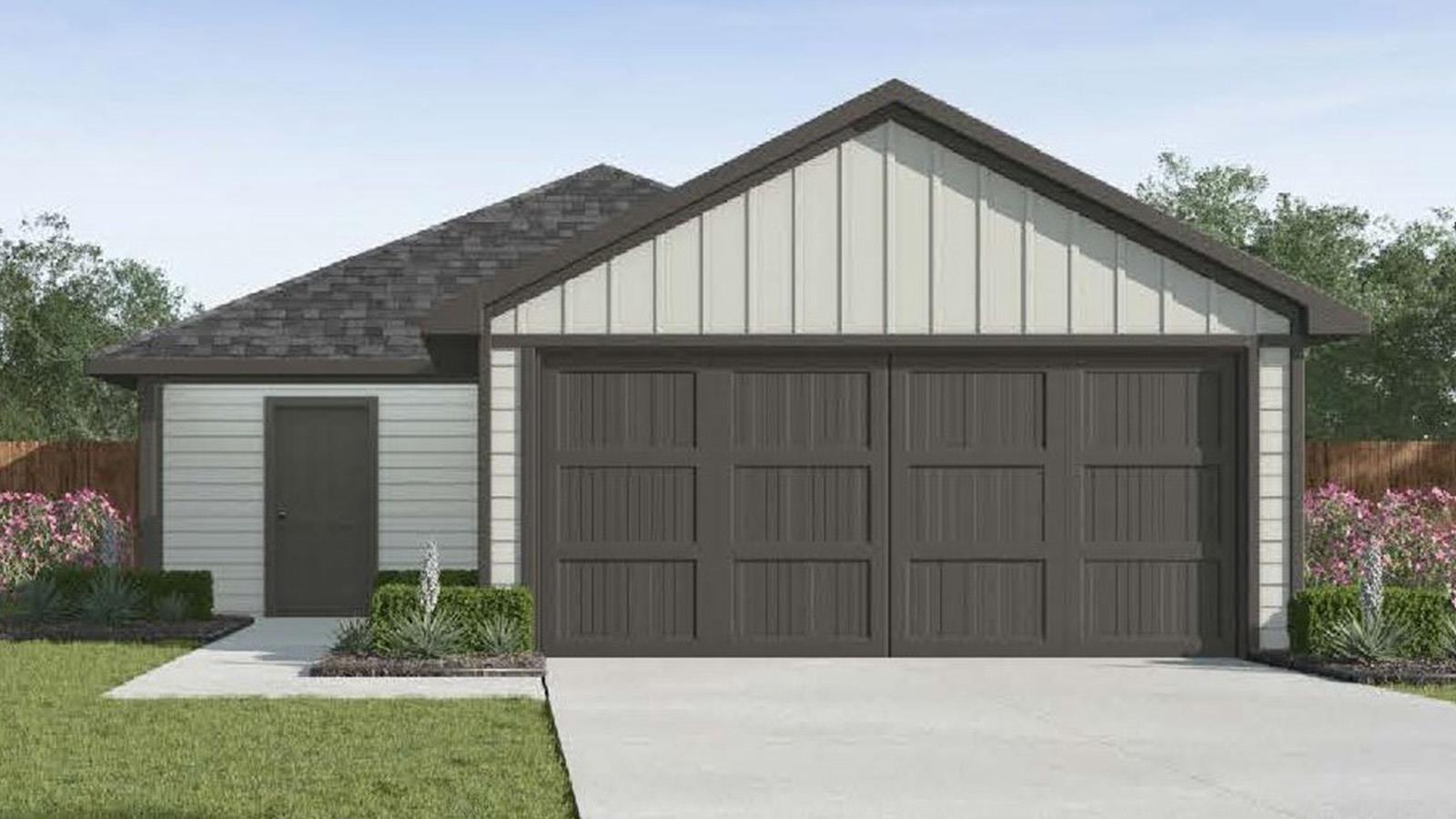 A spacious double garage sits under a classic gab