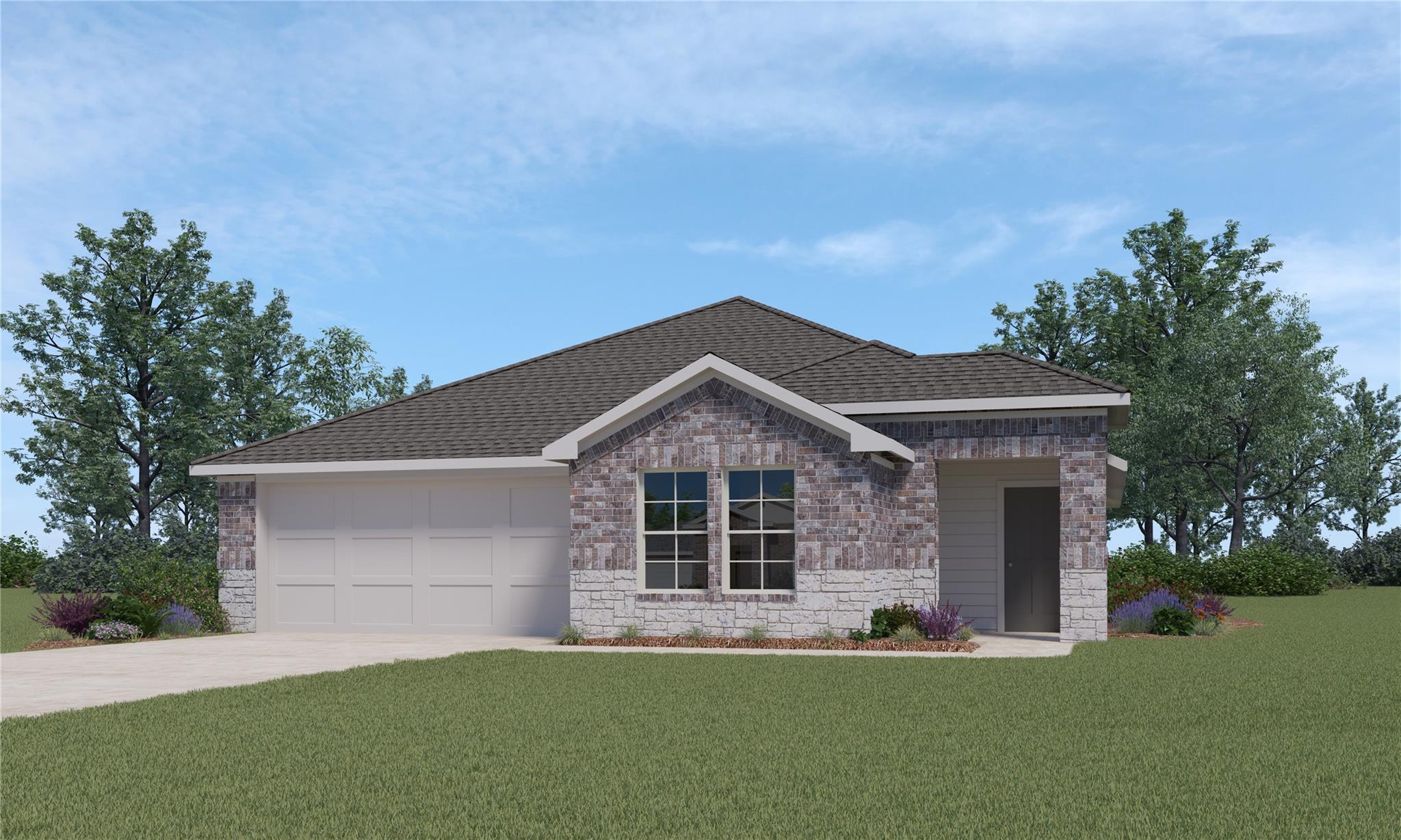 A welcoming facade with a blend of brick and ston