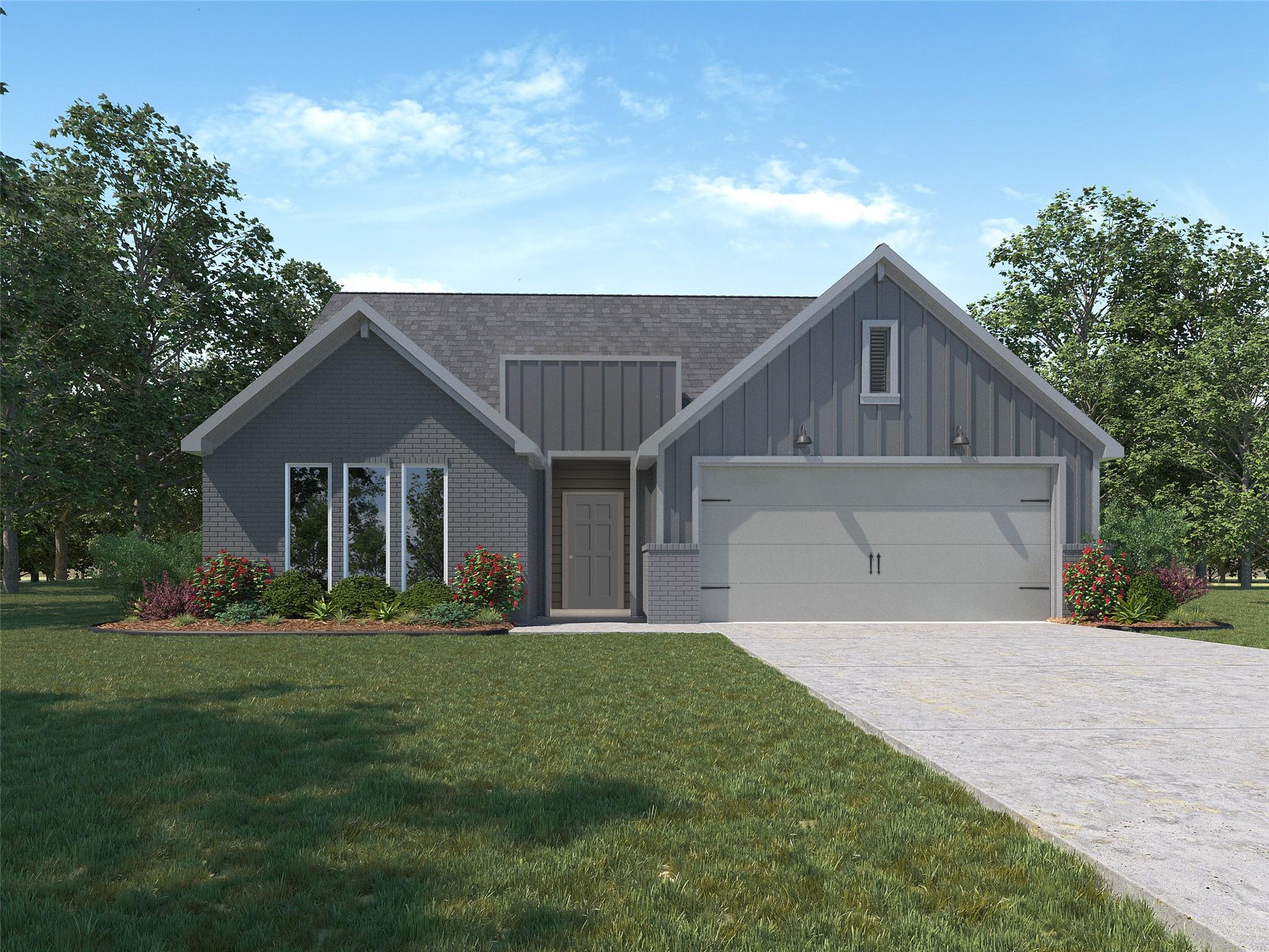 Modern vertical siding and clean masonry define t