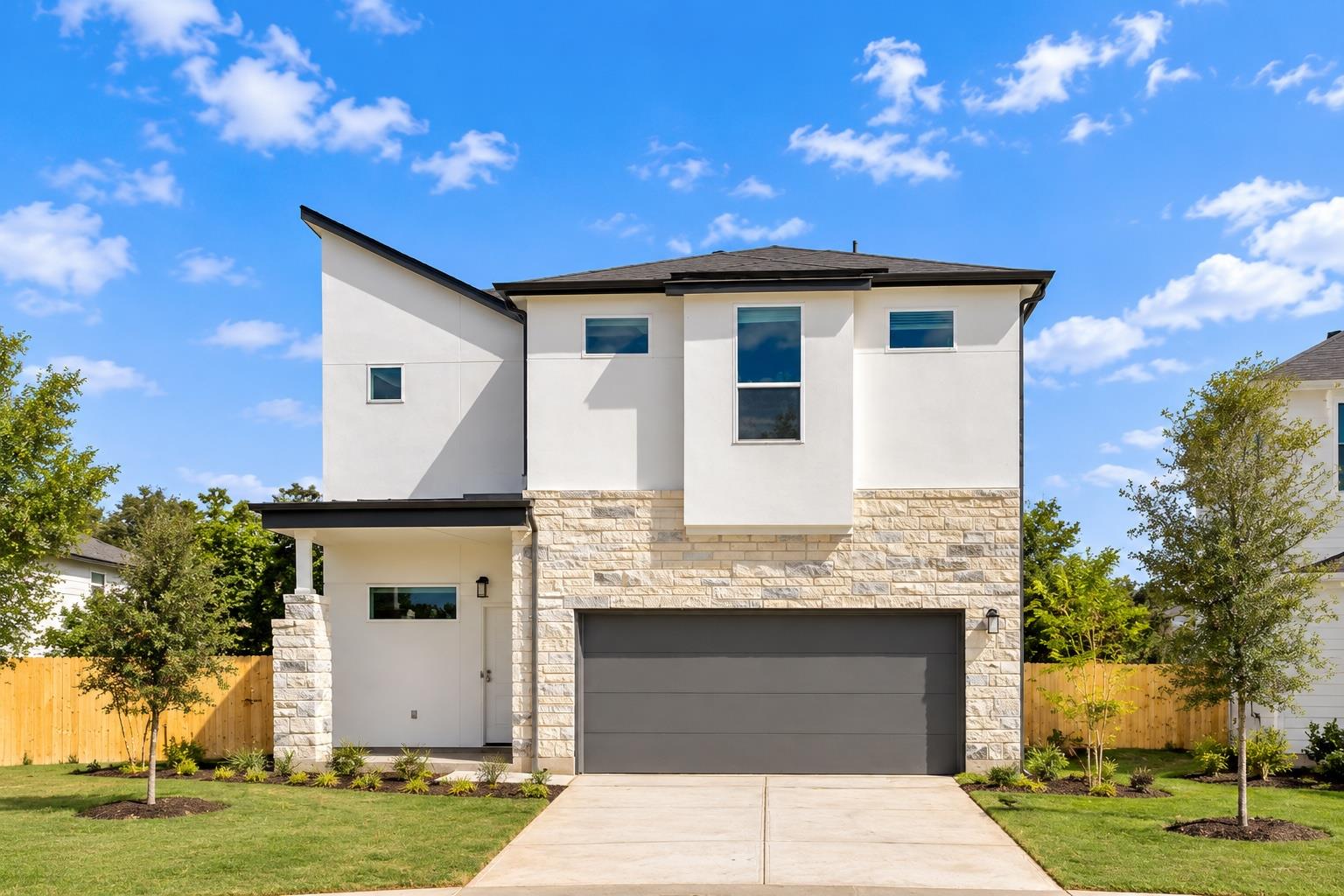 Modern architectural lines define this two-story 