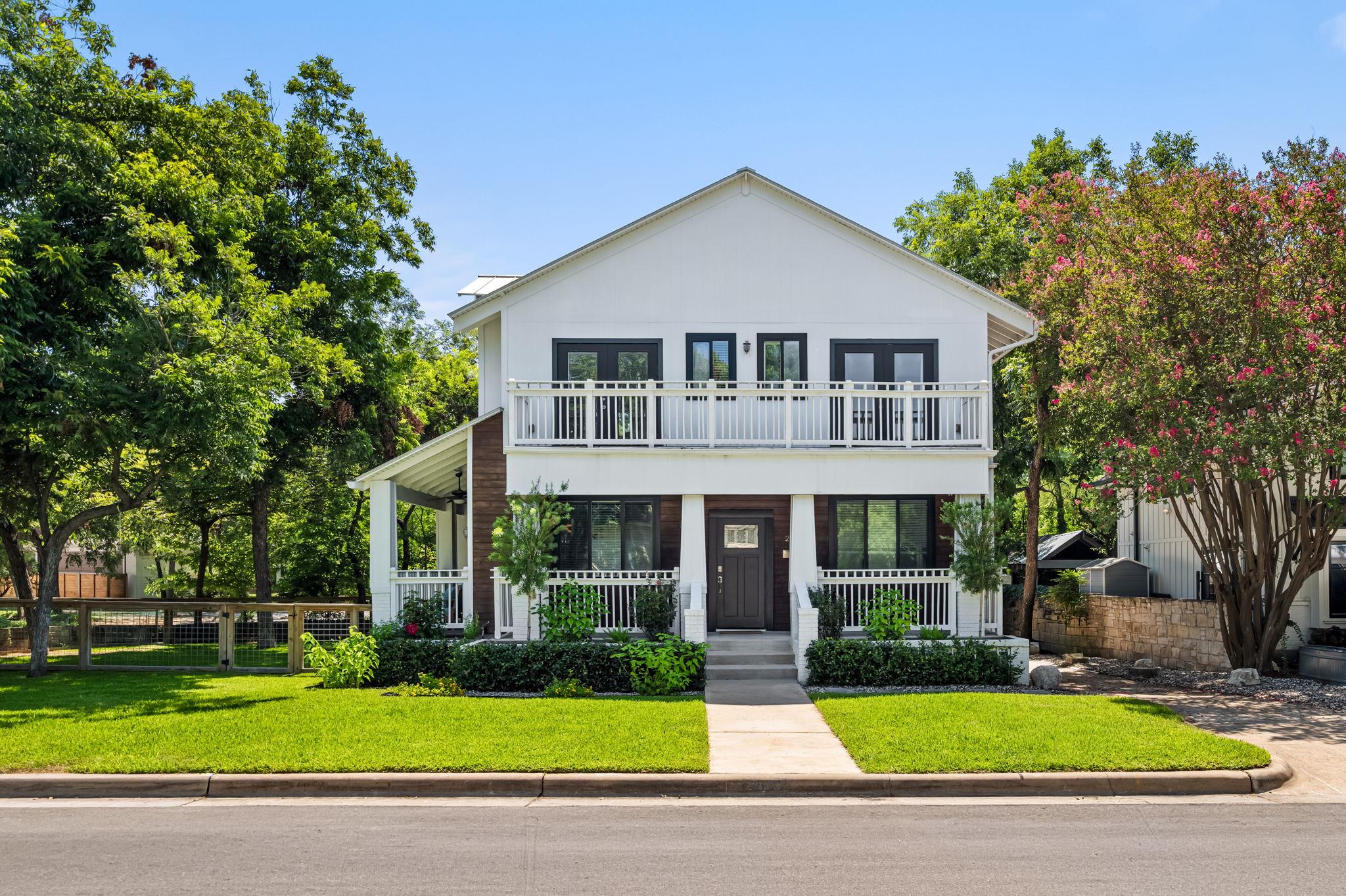 A classic facade blends crisp modern siding with 