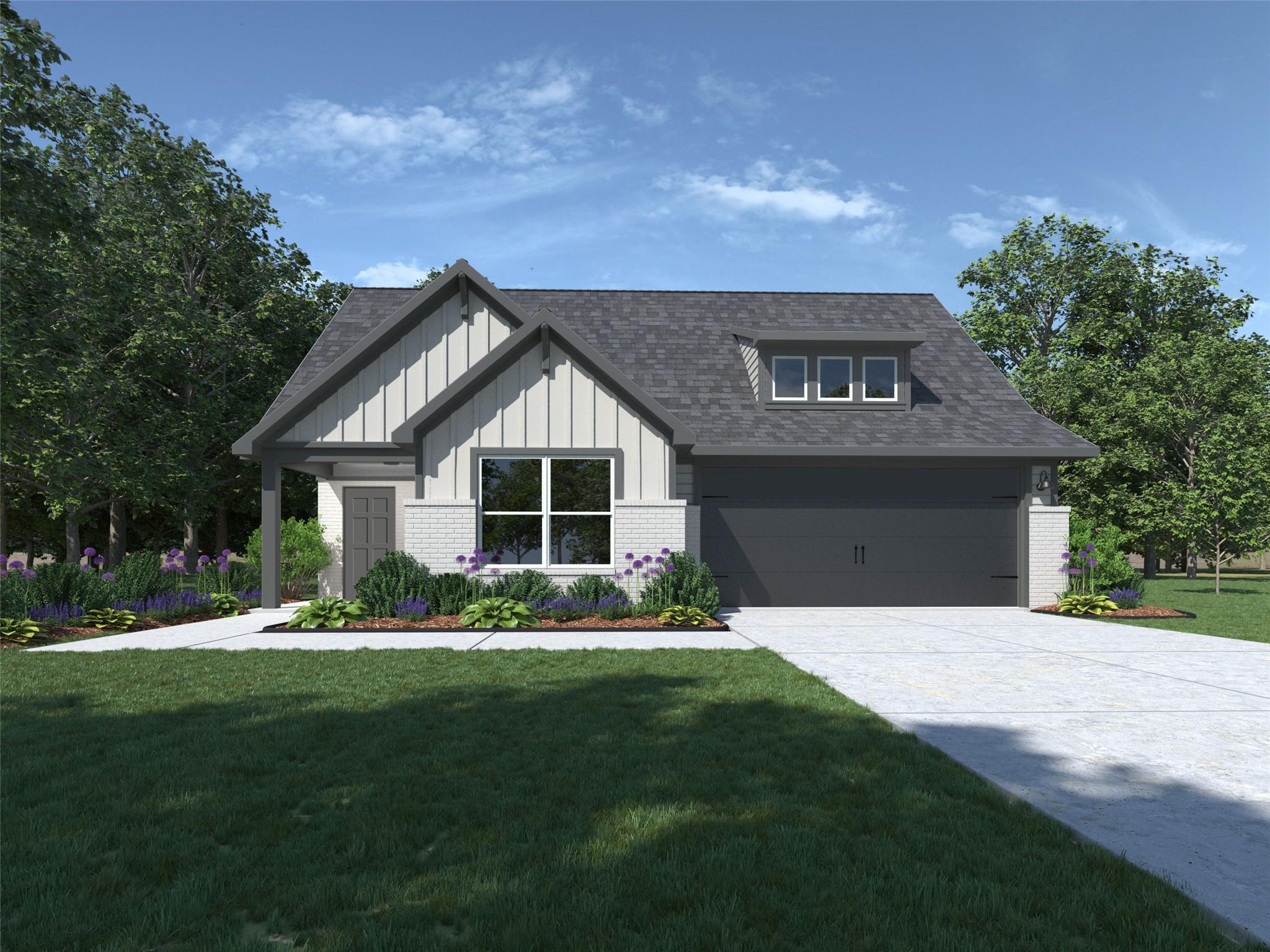 Modern vertical siding and clean masonry define t