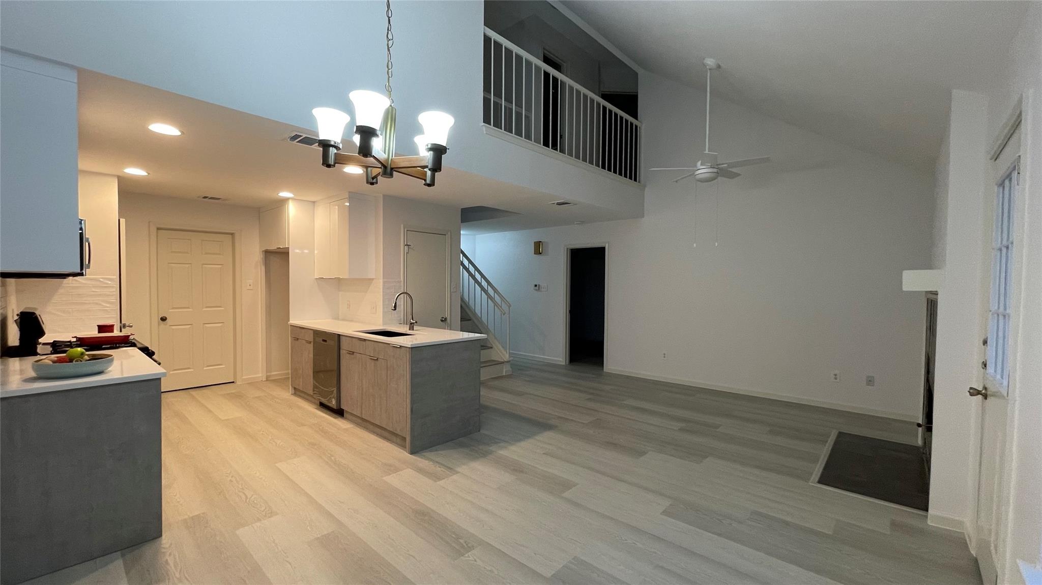 An open floorplan seamlessly connects the updated