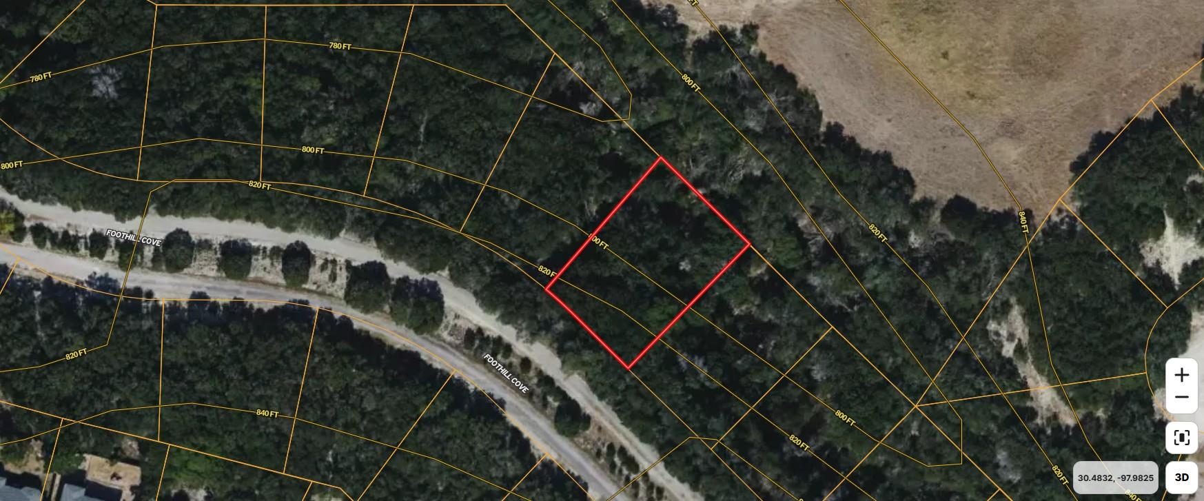 An aerial plat map outlines the boundaries of thi