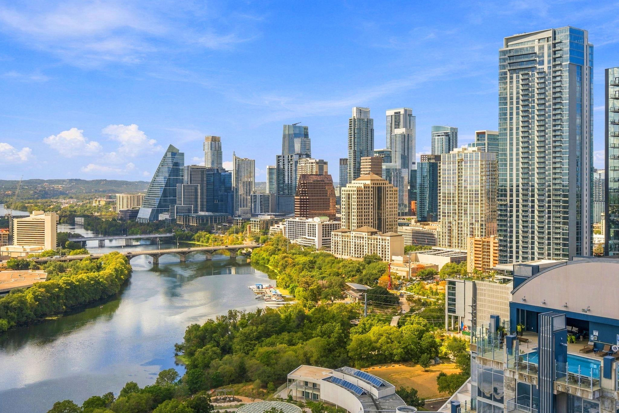 A striking panorama captures the city skyline fra