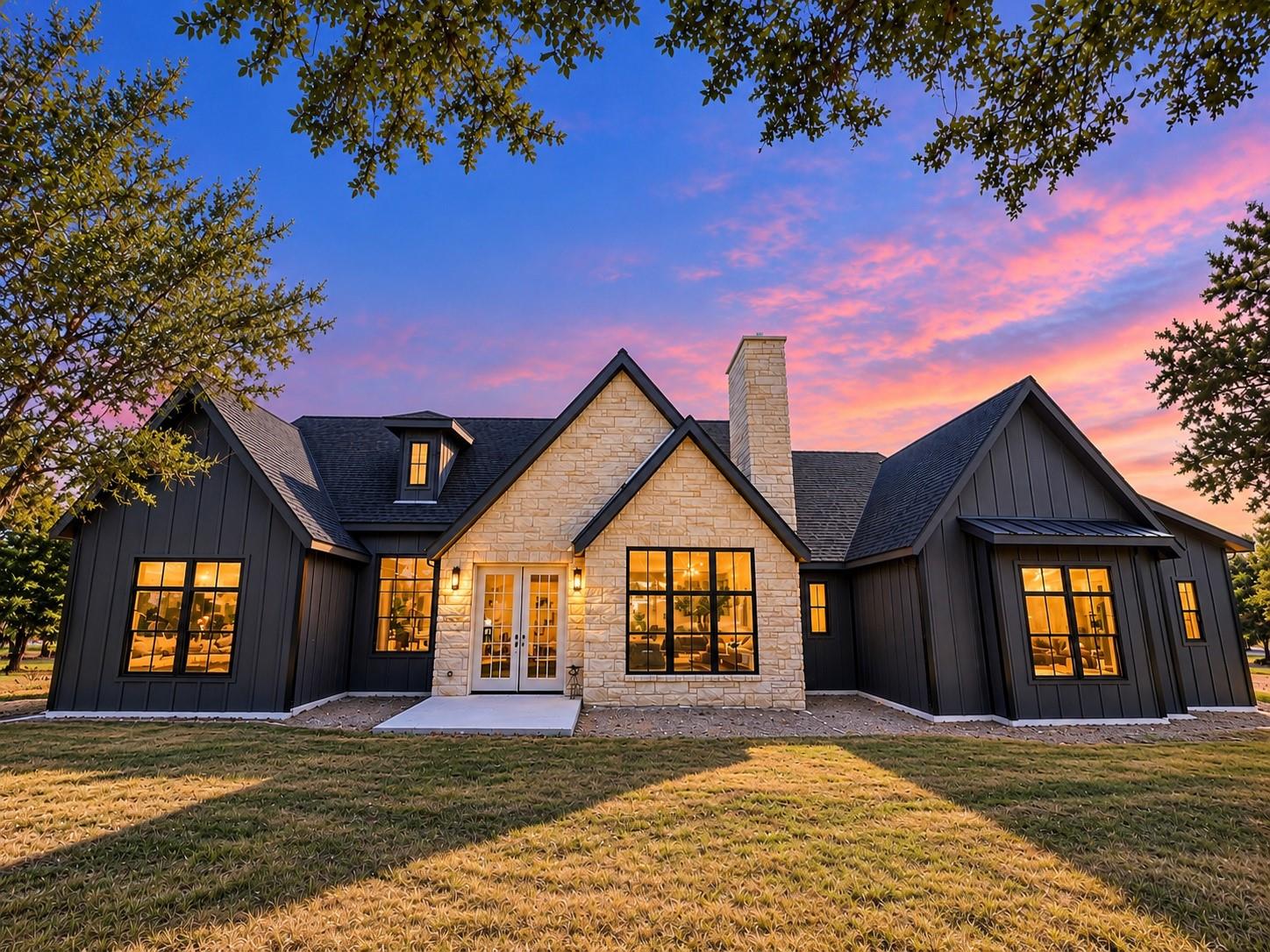 Dramatic dark board-and-batten siding pairs beaut