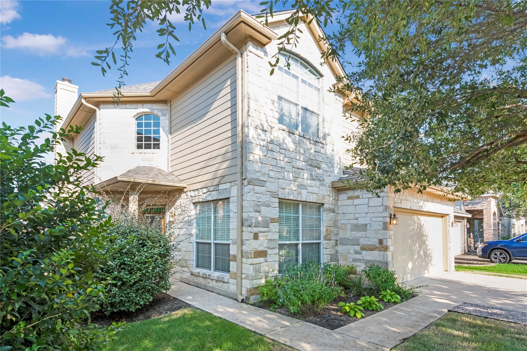 A classic stone facade pairs with modern vertical