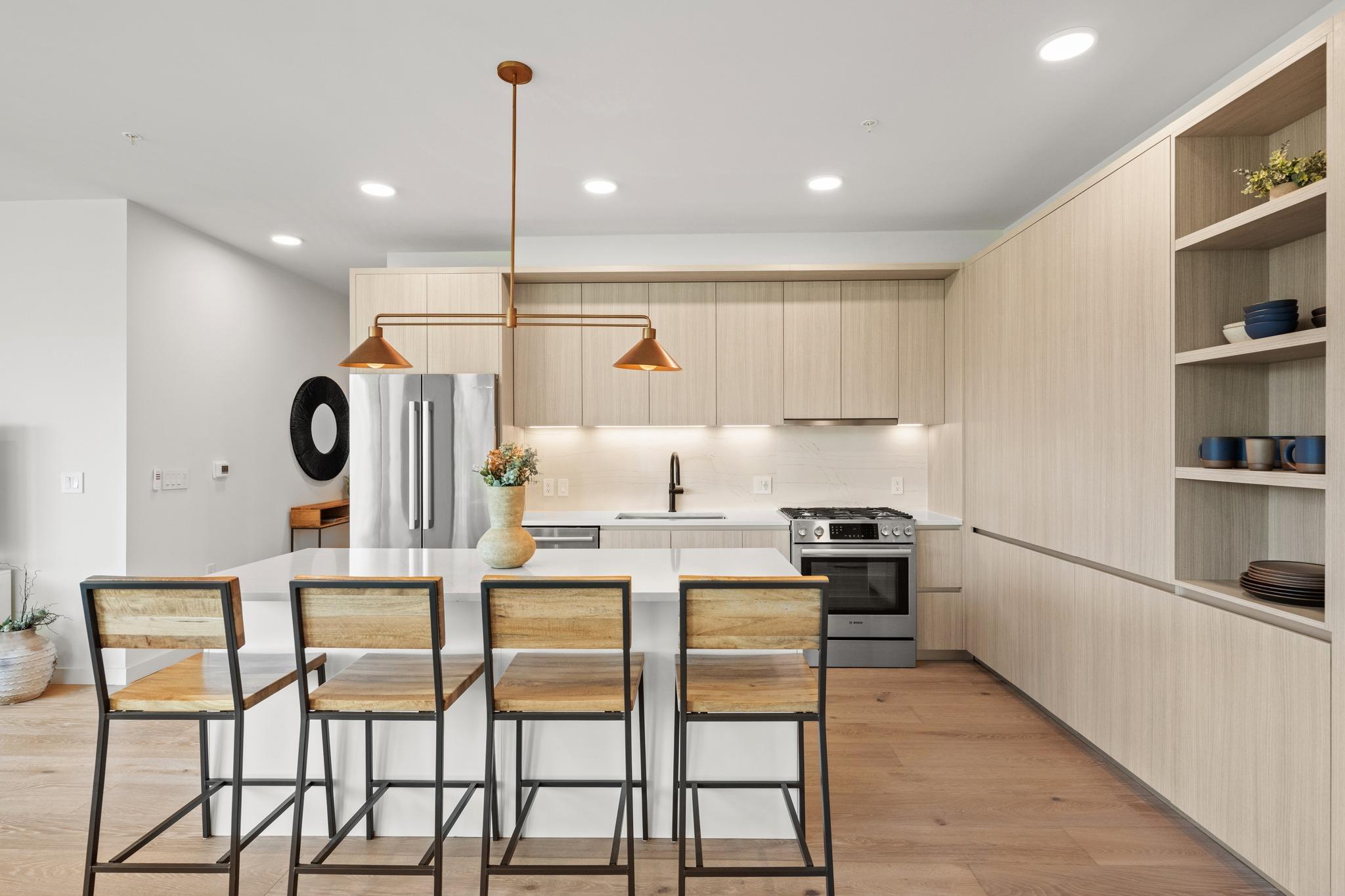 Gleaming stone countertops and sleek custom cabin